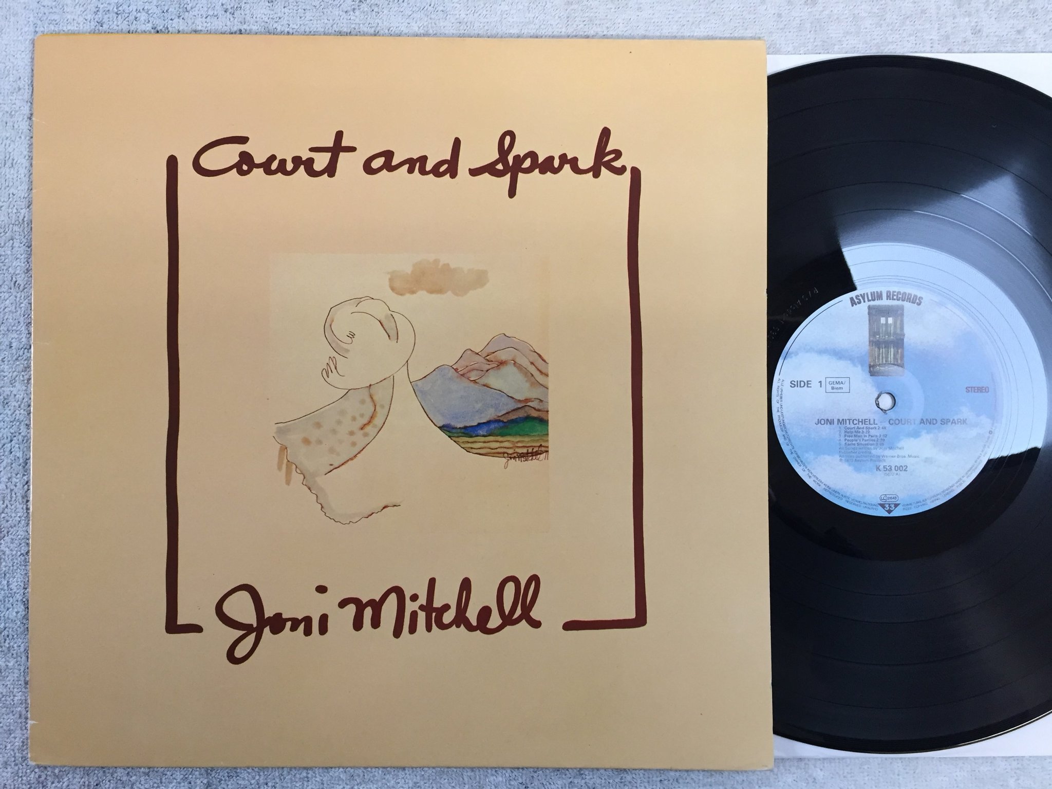 Omslagsbild för skivan JONI MITCHELL court and spark LP Ger ASYLUM K 53002