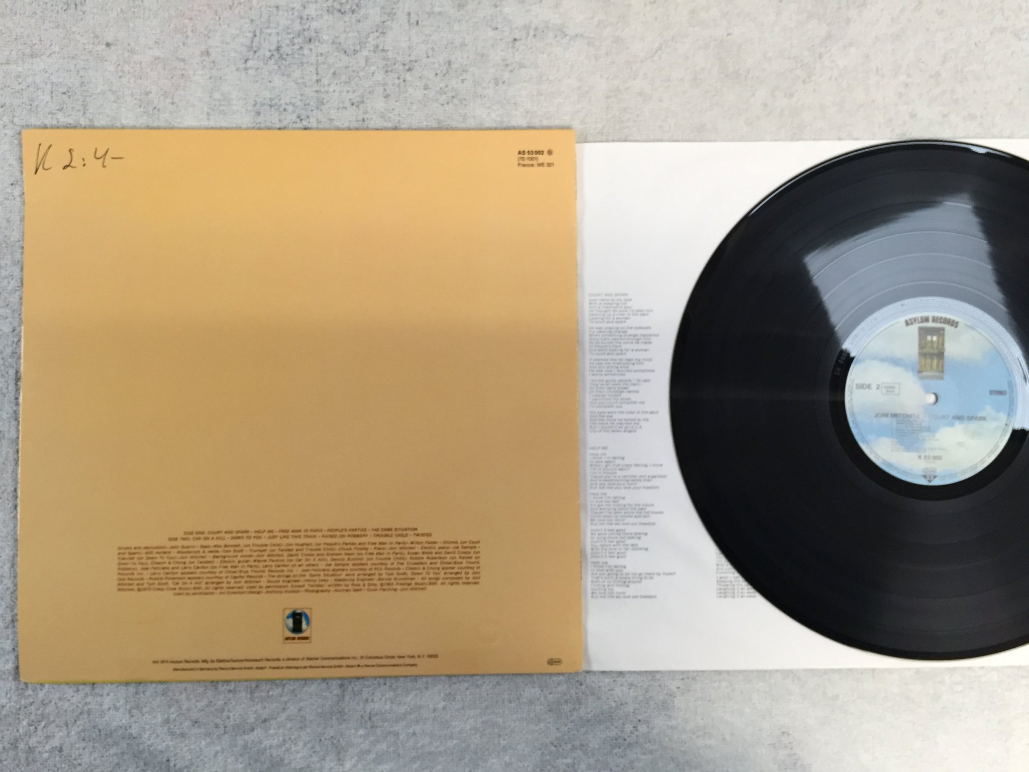 Omslagsbild för skivan JONI MITCHELL court and spark LP Ger ASYLUM K 53002