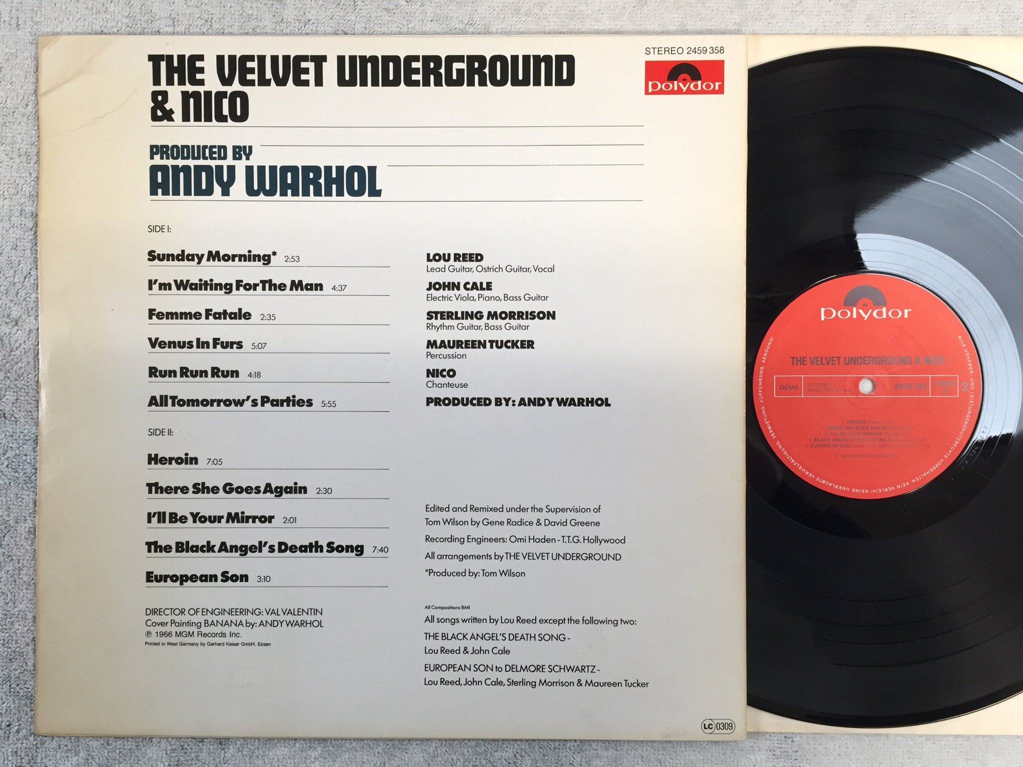 Omslagsbild för skivan THE VELVET UNDERGROUND & NICO LP re Ger POLYDOR 2459358 Andy Warhol 