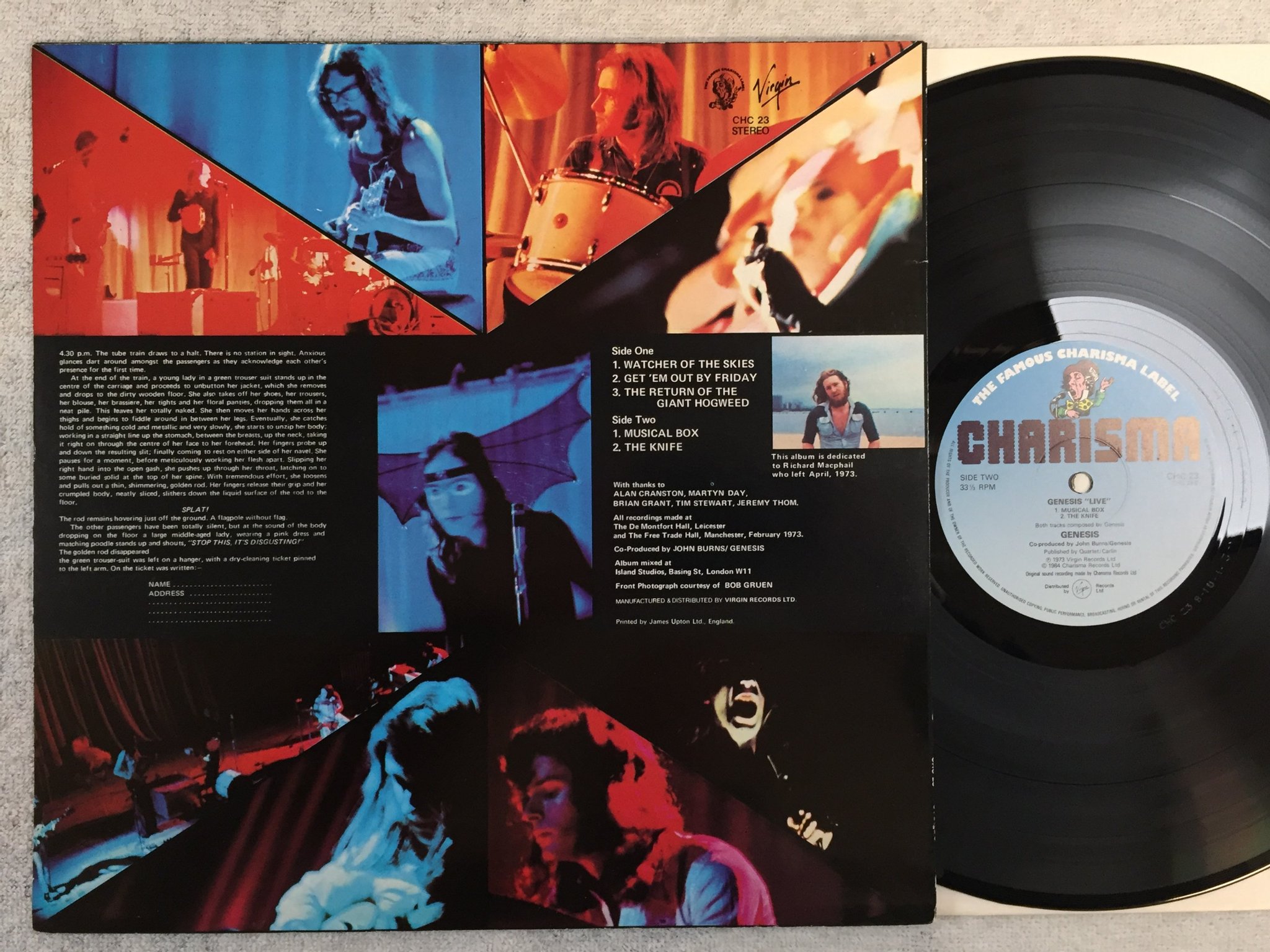 Omslagsbild för skivan GENESIS live LP re -73/84 CHARISMA CHC 23