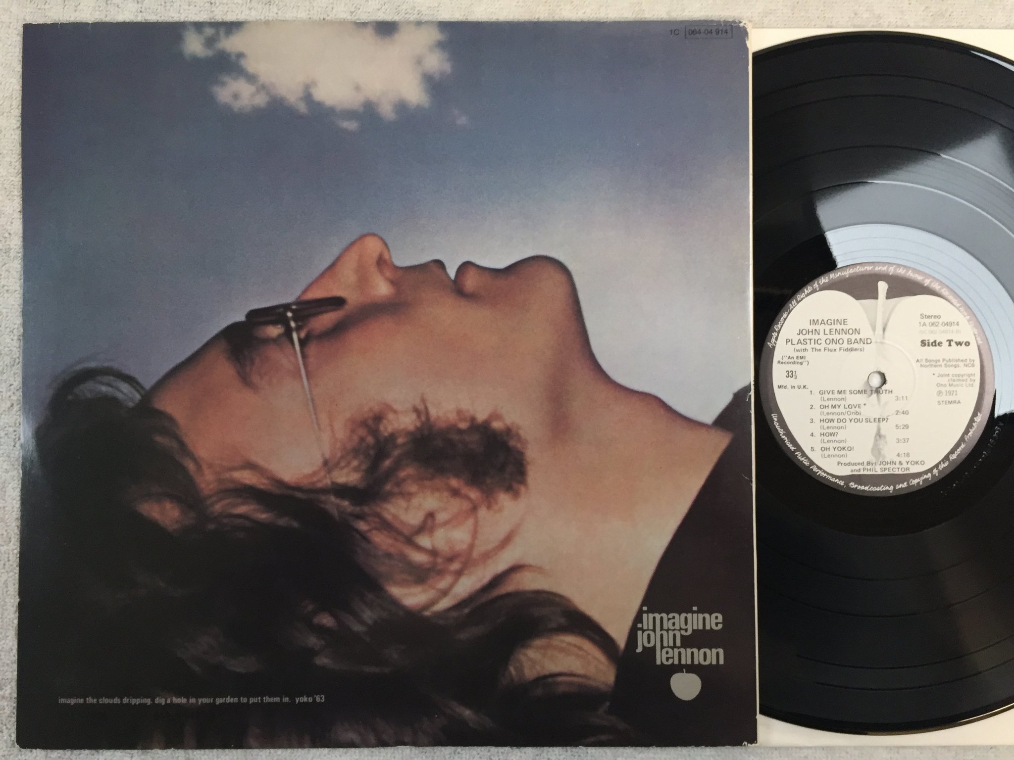 Omslagsbild för skivan JOHN LENNON imagine LP re Hol APPLE 1A 062-04914 w/ poster & printed photo