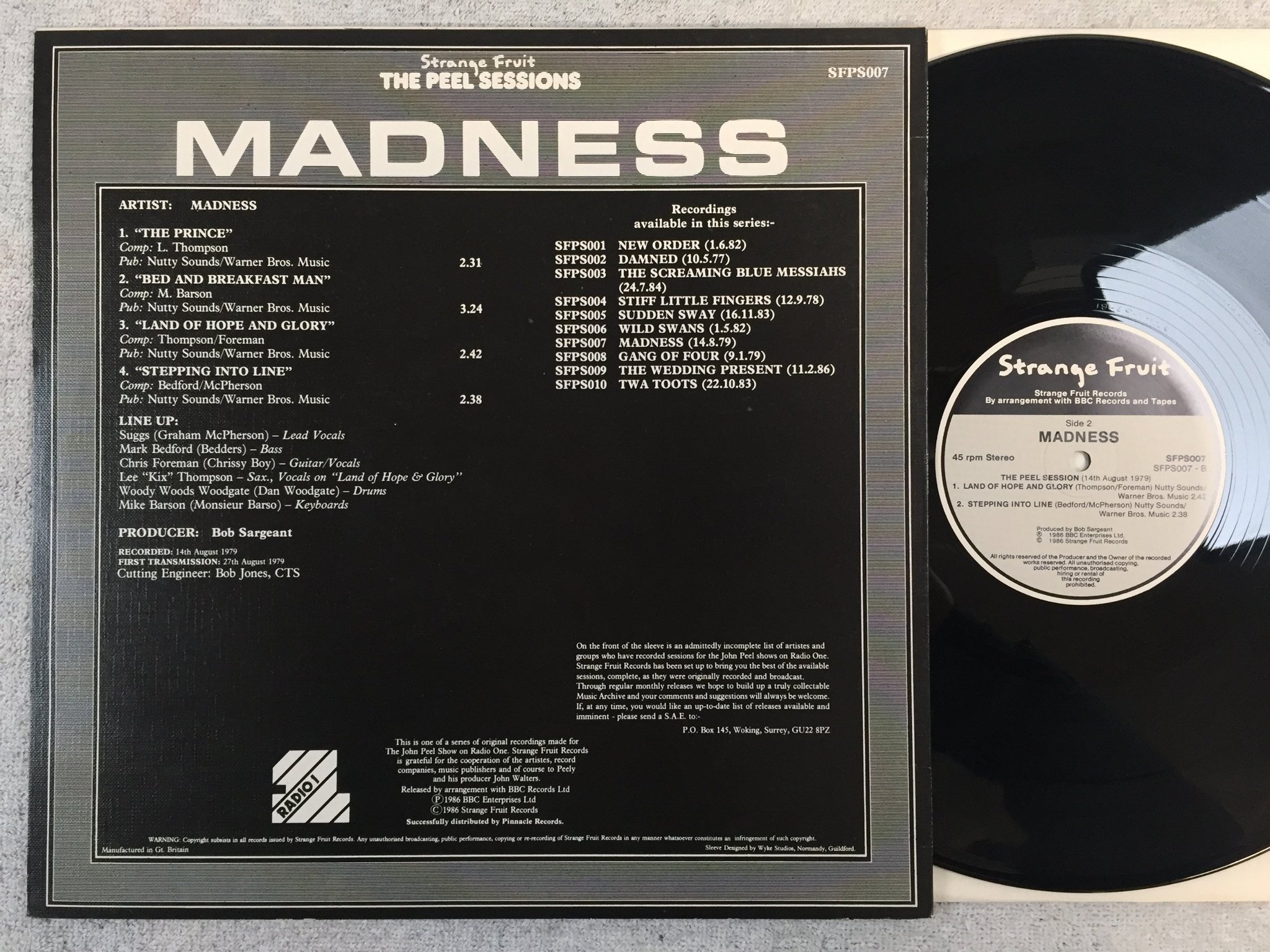 Omslagsbild för skivan MADNESS the peel sessions LP -86 UK STRANGE FRUIT SFPS007