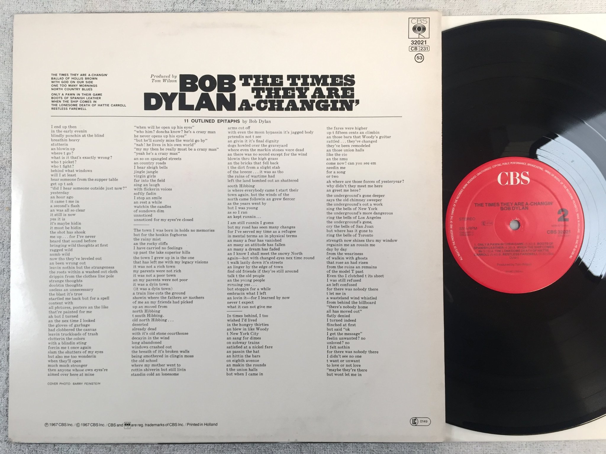 Omslagsbild för skivan BOB DYLAN the times they are a-changin LP re Hol CBS 32021