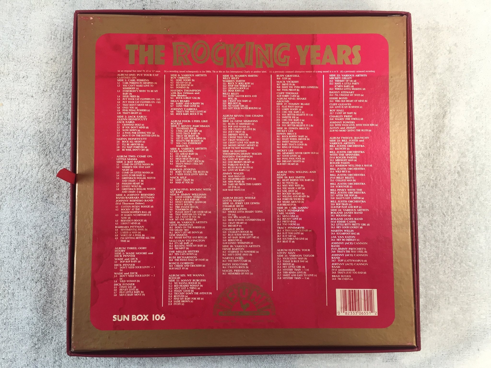 Omslagsbild för skivan V/A Sun Records: The Rocking Years 12xLP box UK SUN BOX 106 ROCK N ROLL !!!