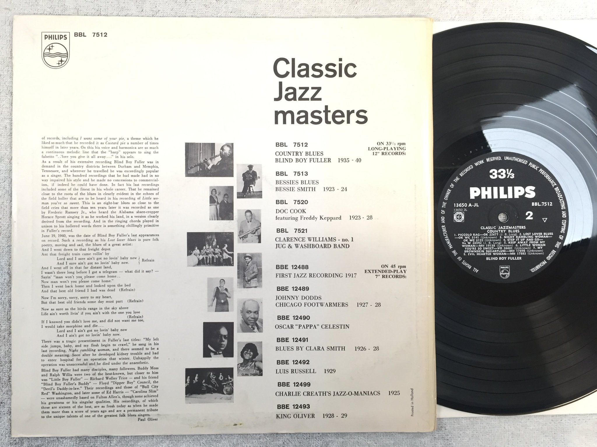 Omslagsbild för skivan BLIND BOY FULLER Country Blues 1935-1940 LP -62 UK PHILIPS  BBL 7512 rare!