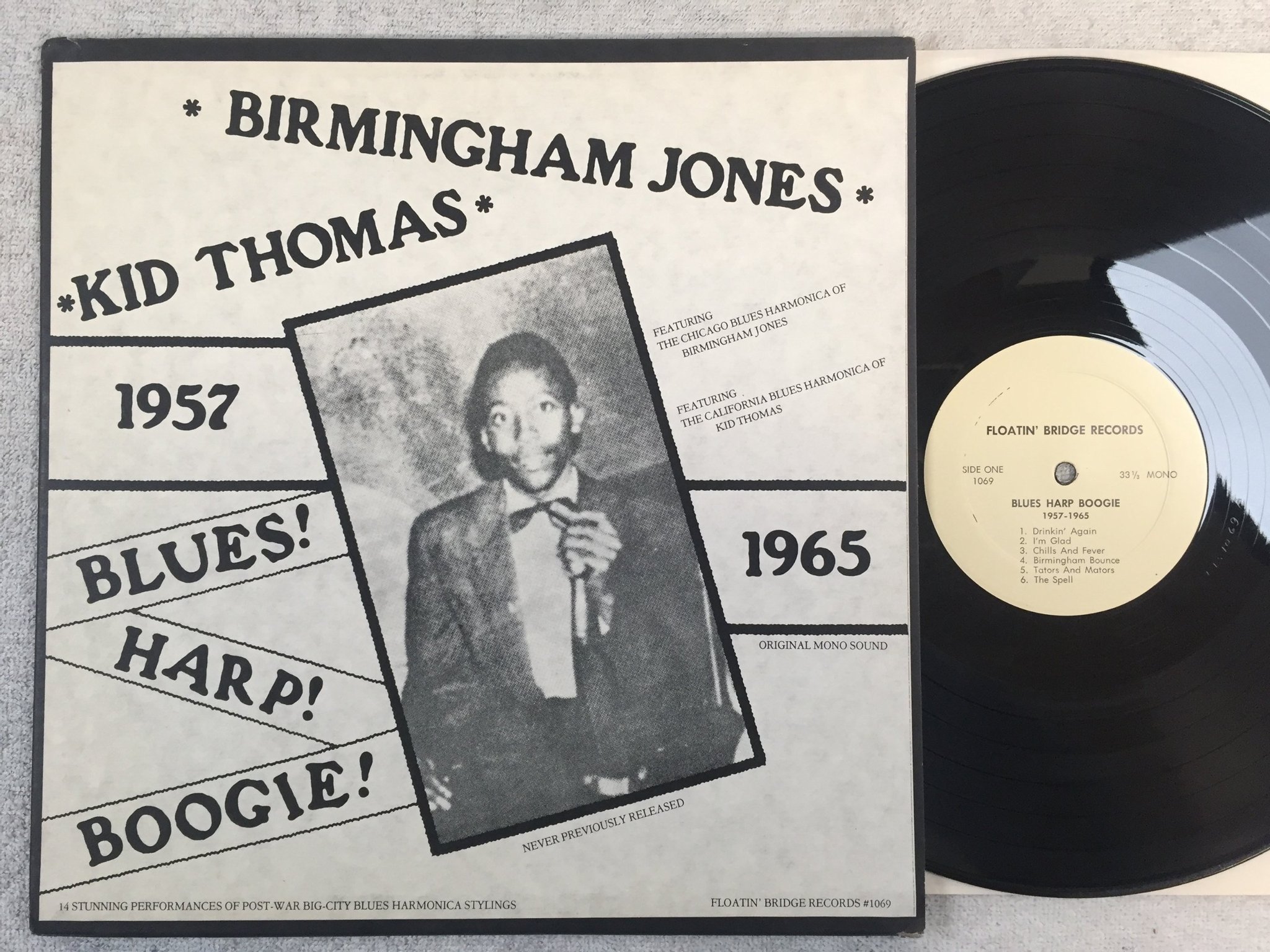 Omslagsbild för skivan BIRMINGHAM JONES Blues! Harp! Boogie! 1957/1965 LP -78 US FLOATIN BRIDGE 1069