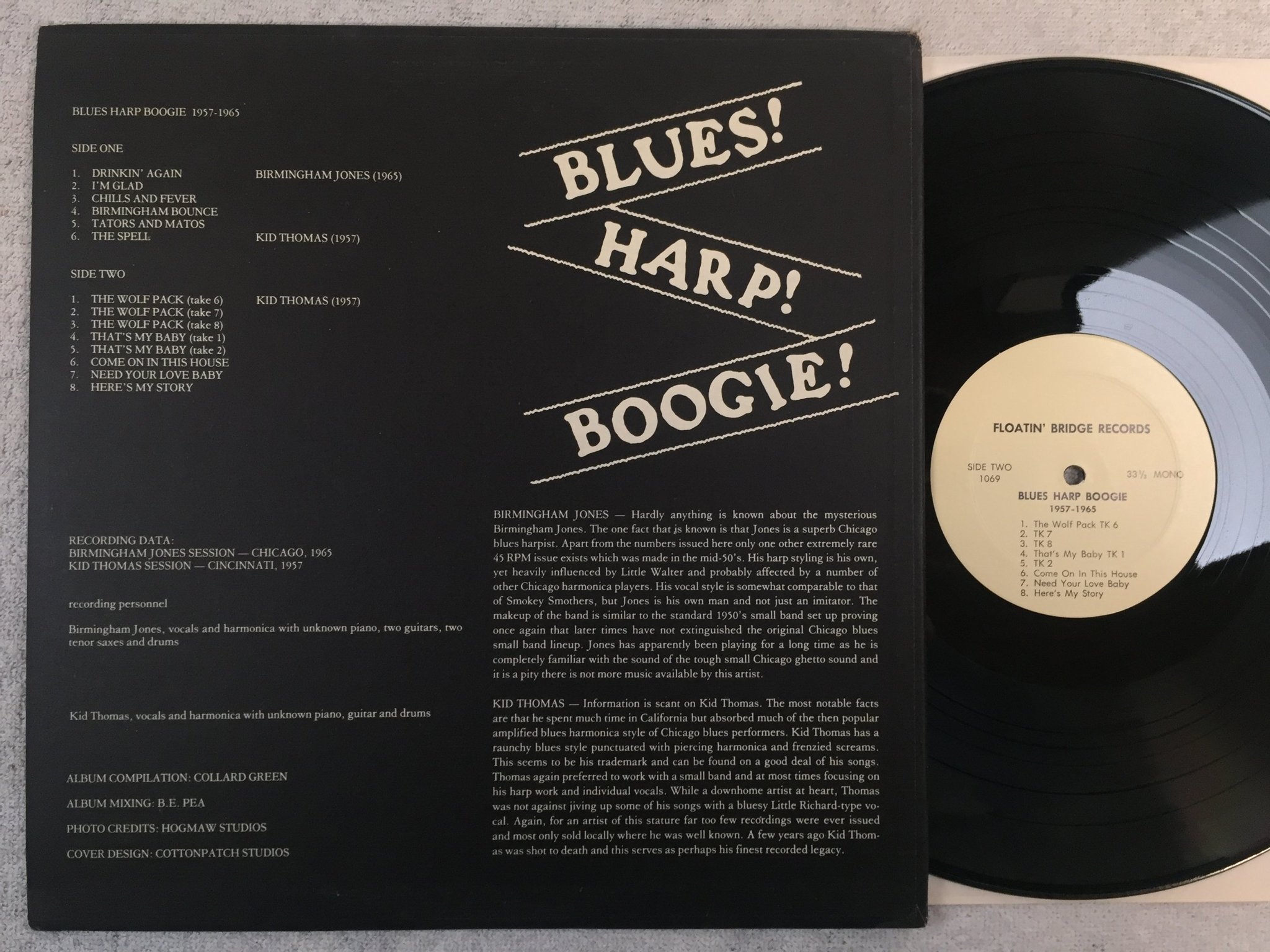 Omslagsbild för skivan BIRMINGHAM JONES Blues! Harp! Boogie! 1957/1965 LP -78 US FLOATIN BRIDGE 1069