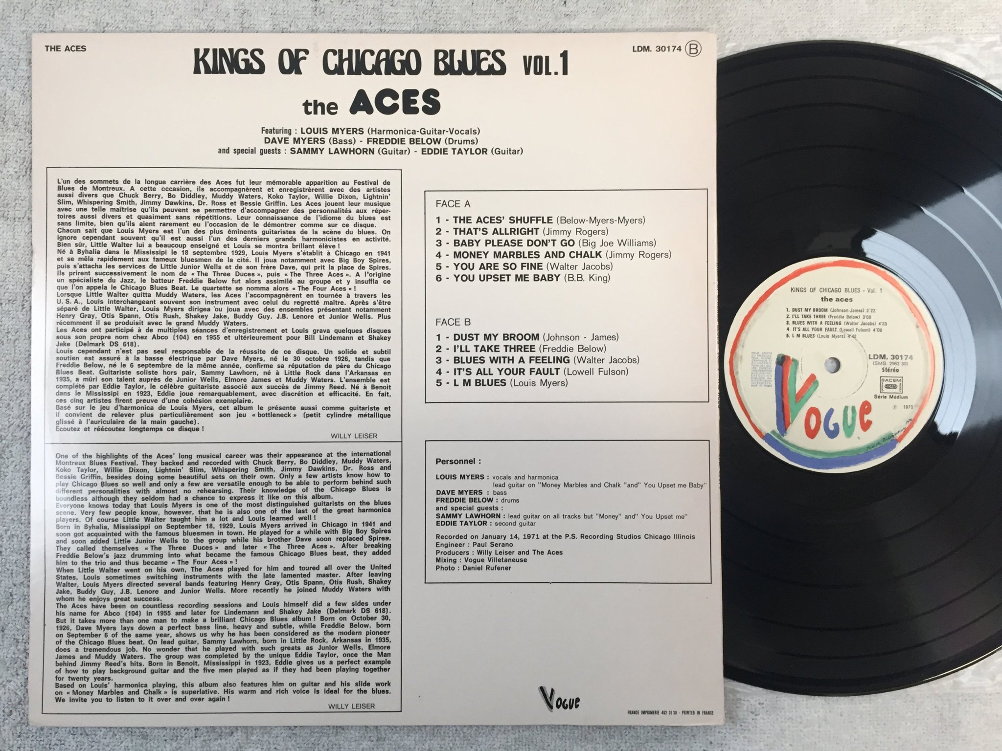 Omslagsbild för skivan THE ACES kings of Chicago blues vol 1 LP -73 Fra VOGUE LDM 30174