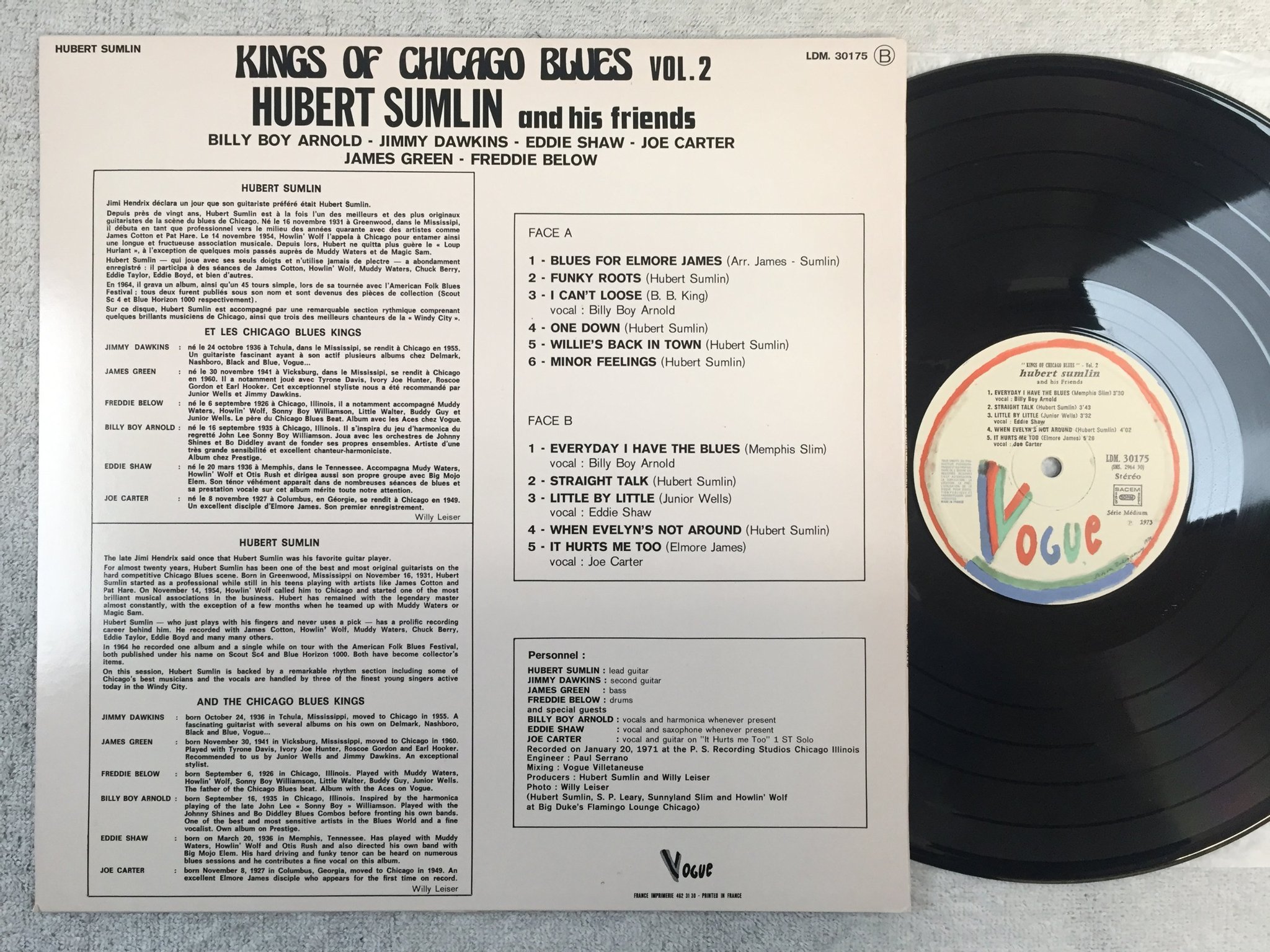 Omslagsbild för skivan HUBERT SUMLIN kings of Chicago blues vol 2 LP -73 Fra VOGUE LDM 30175