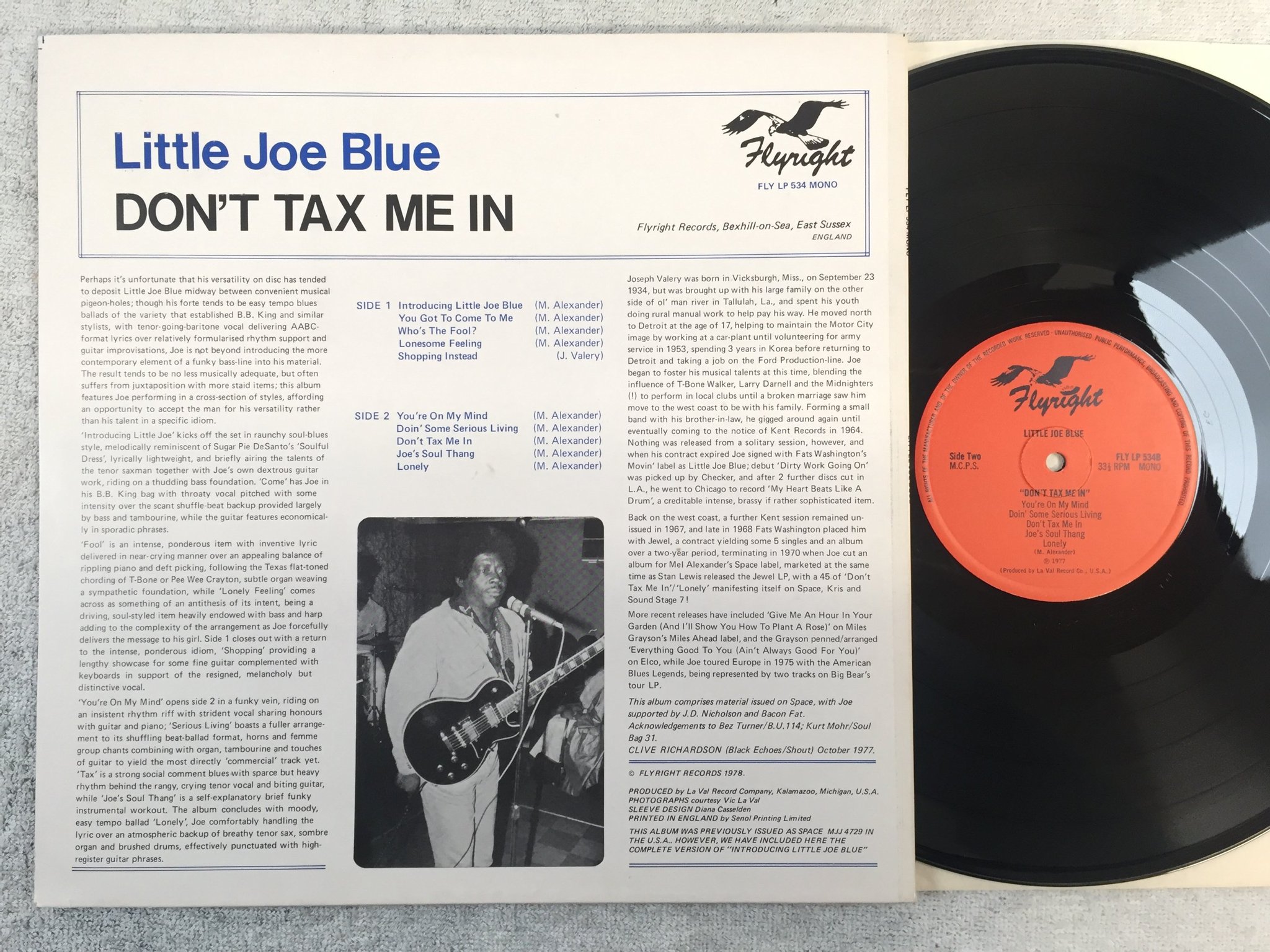 Omslagsbild för skivan LITTLE JOE BLUE don't tax me in LP -77 UK FLYRIGHT FLY LP 534