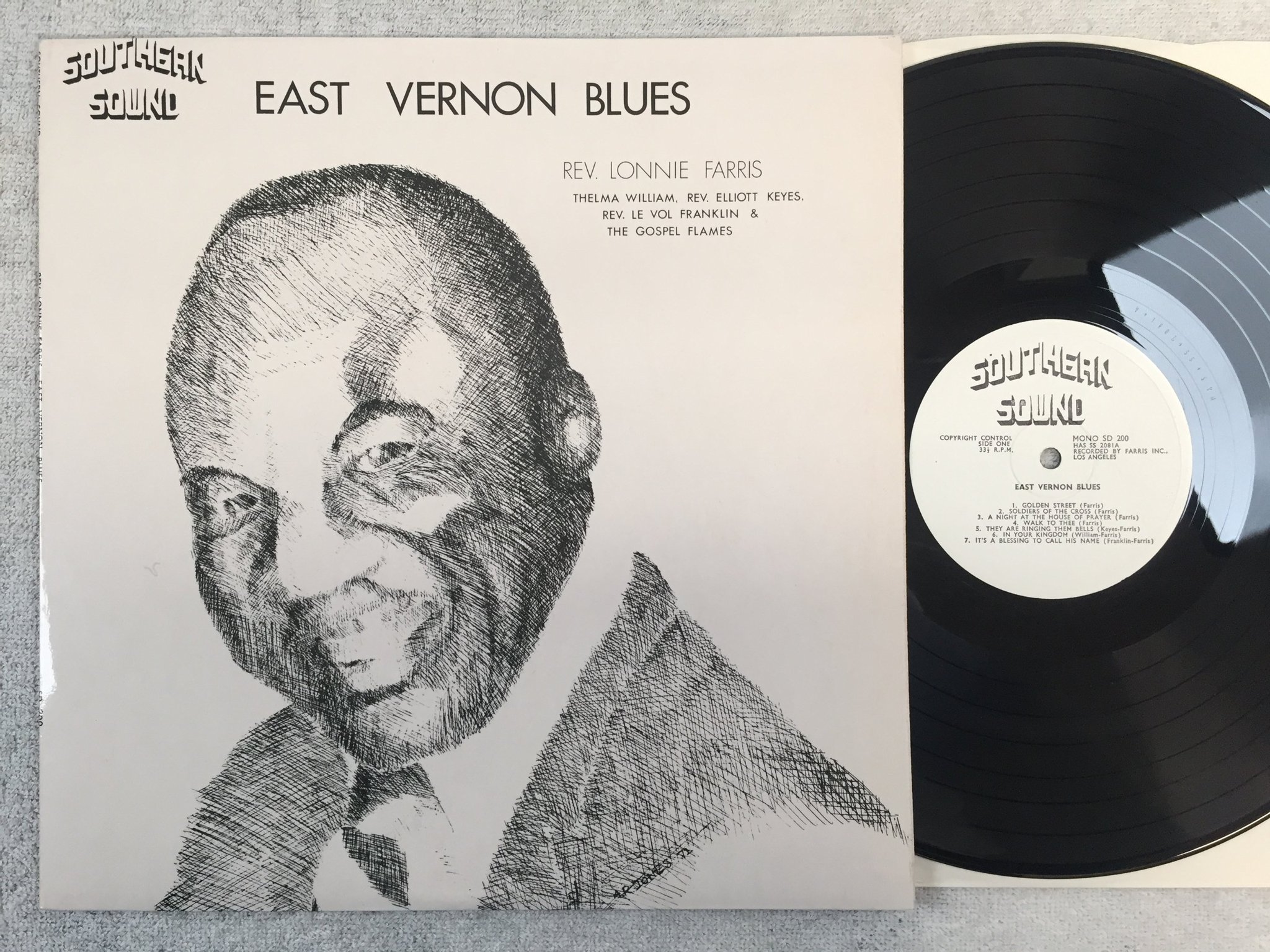 Omslagsbild för skivan REV. LONNIE FARRIS East Vernon Blues LP UK southern sound SD 200 electric blues