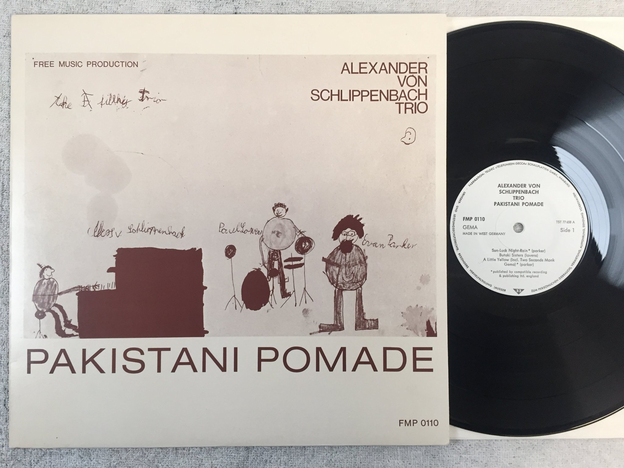 Omslagsbild för skivan ALEXANDER VON SCHLIPPENBACH TRIO pakistani pomade LP -73 Ger FMP 0110 free jazz