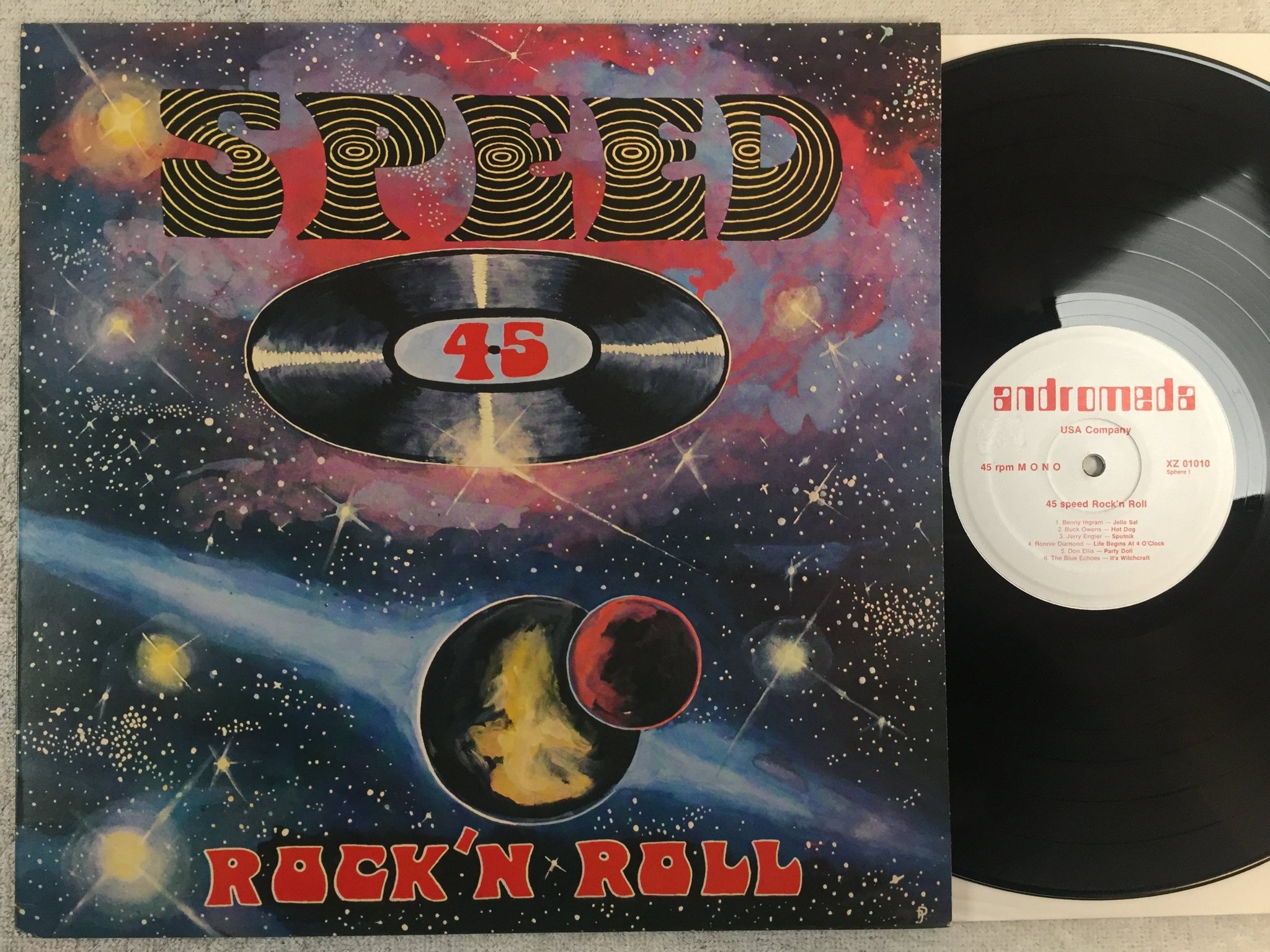 Omslagsbild för skivan V/A 45 speed rock n roll LP -78 US ANDROMEDA XZ 01010