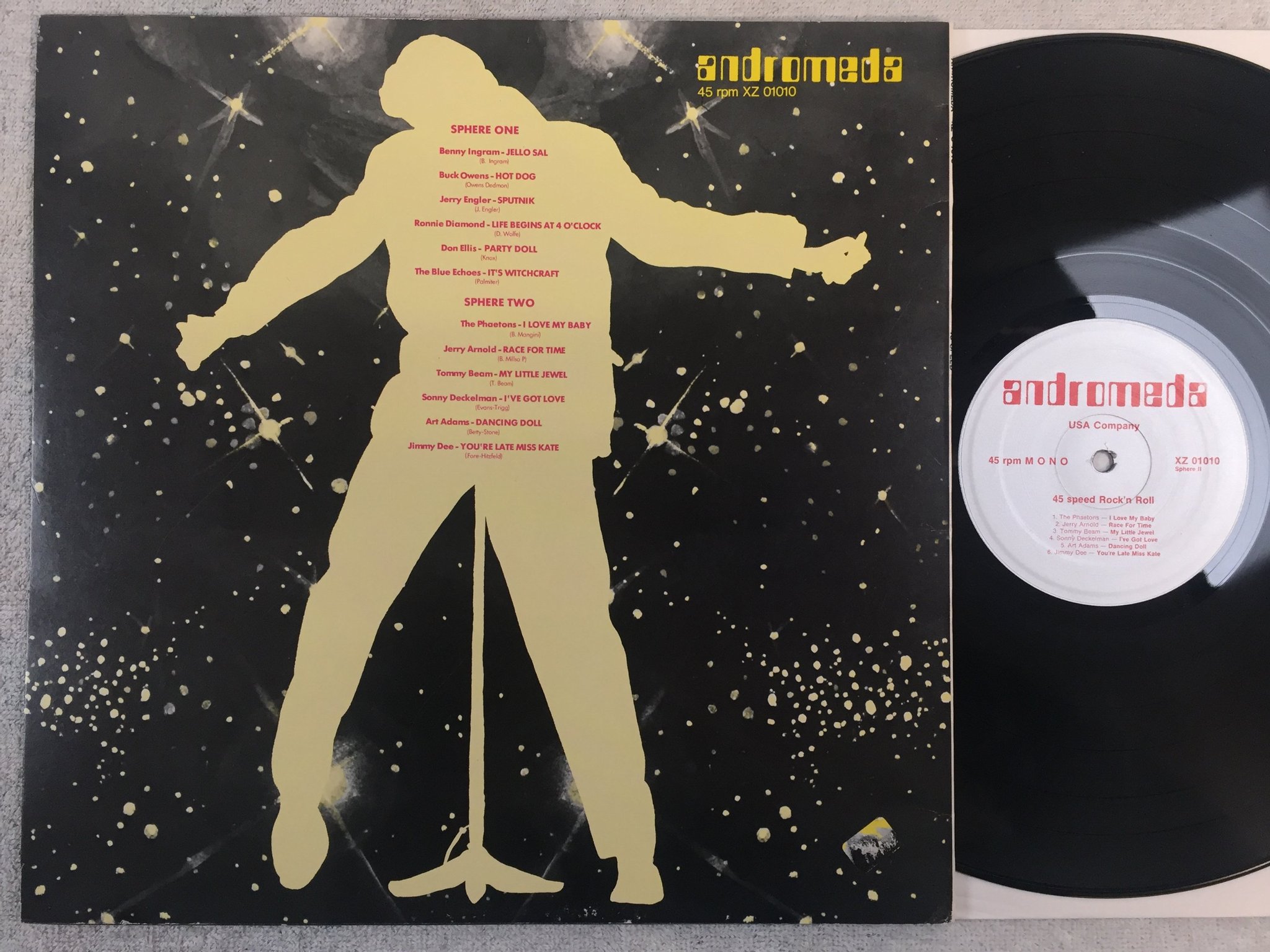 Omslagsbild för skivan V/A 45 speed rock n roll LP -78 US ANDROMEDA XZ 01010