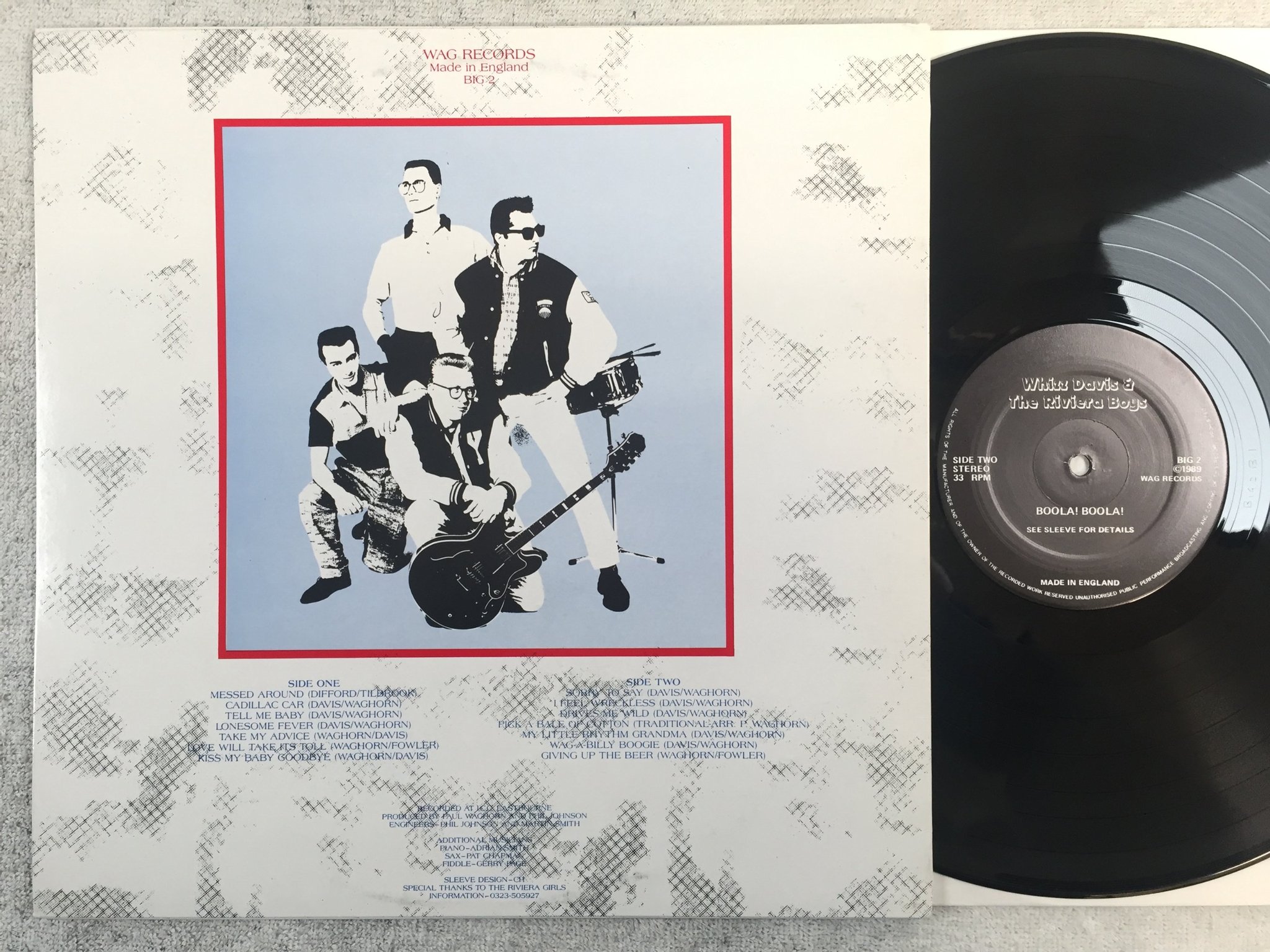 Omslagsbild för skivan WHIZZ DAVIS & THE RIVIERA BOYS boola! boola! LP -89 UK WAG BIG 2 ROCKABILLY