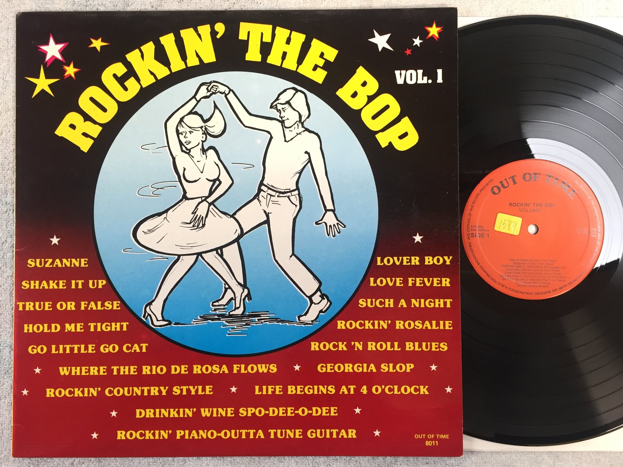 Omslagsbild för skivan V/A rockin the bop LP -80  OUT OF TIME 8011 rockabilly