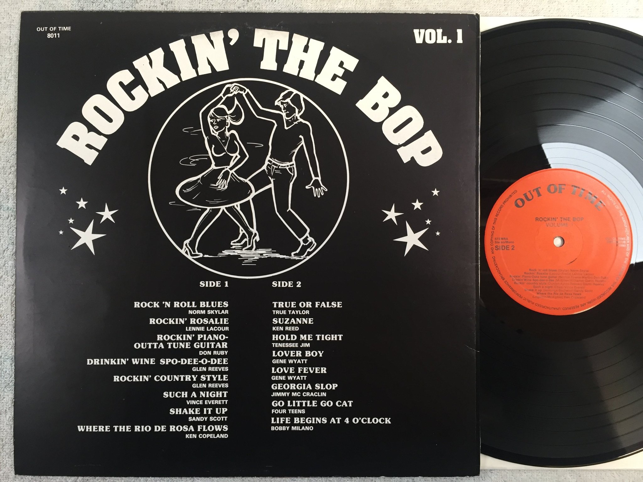 Omslagsbild för skivan V/A rockin the bop LP -80  OUT OF TIME 8011 rockabilly