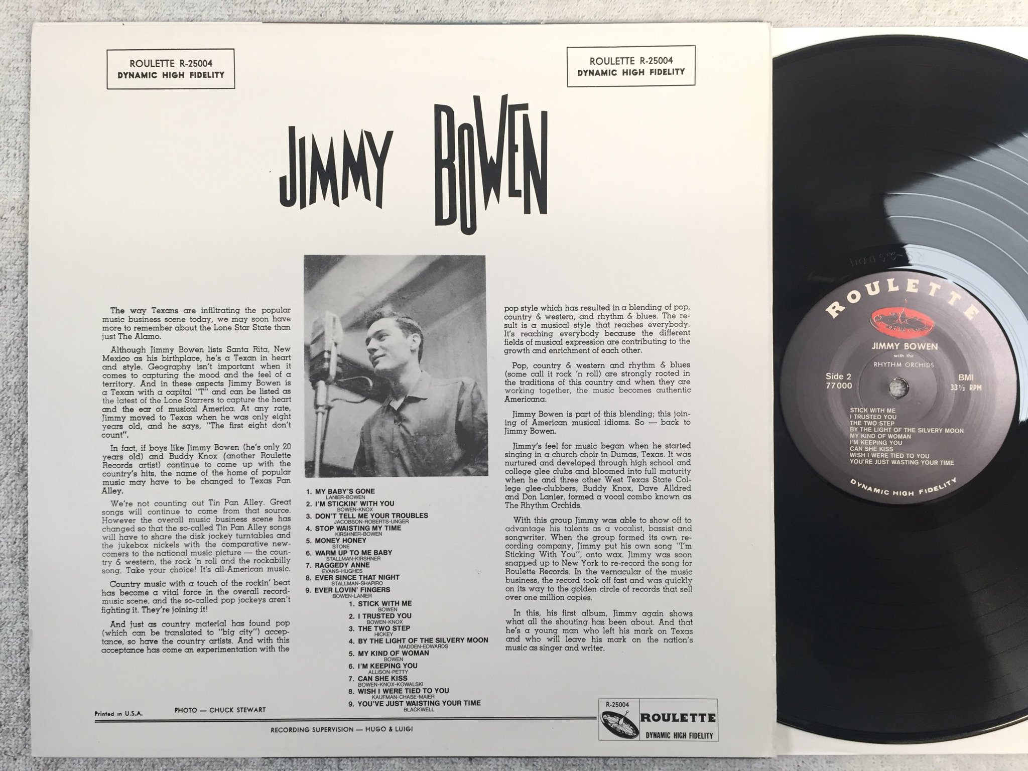 Omslagsbild för skivan JIMMY BOWEN with the Rhythm Orchids LP re ROULETTE 77000