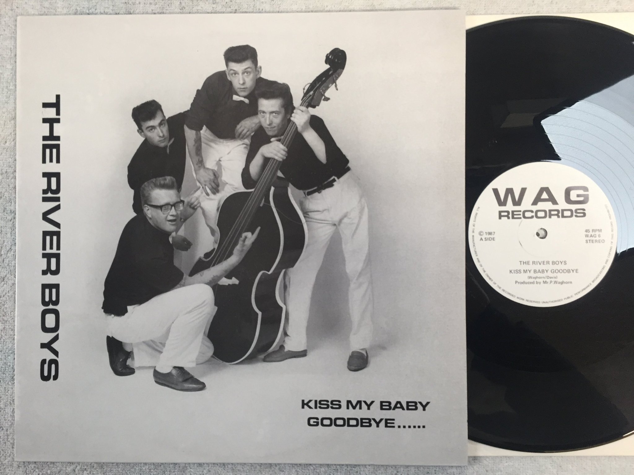 Omslagsbild för skivan THE RIVER BOYS Kiss My Baby Goodbye LP -87 UK WAG 6 rockabilly