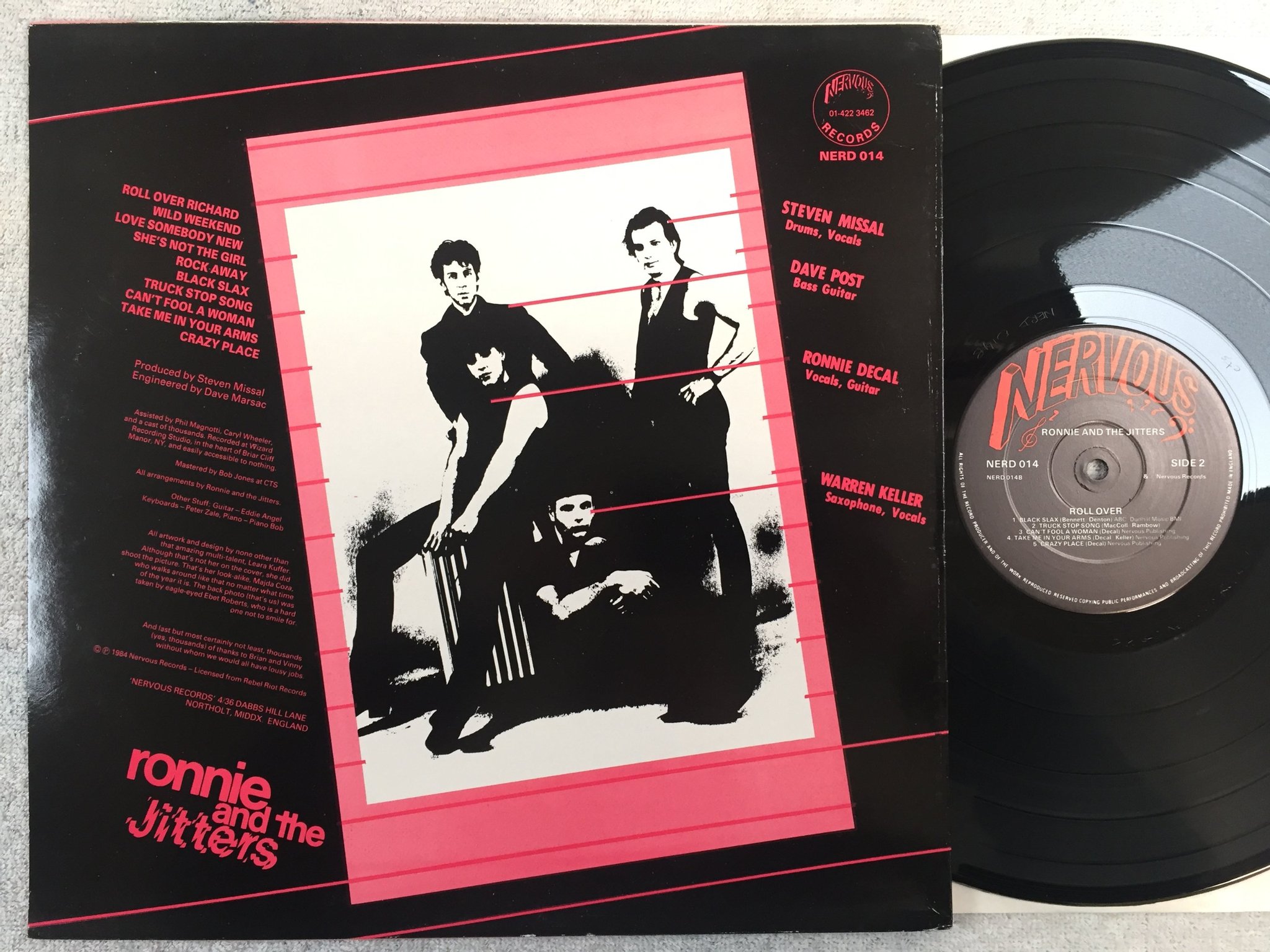 Omslagsbild för skivan RONNIE AND THE JITTERS roll over LP -84 UK NERVOUS NERD 014 rockabilly