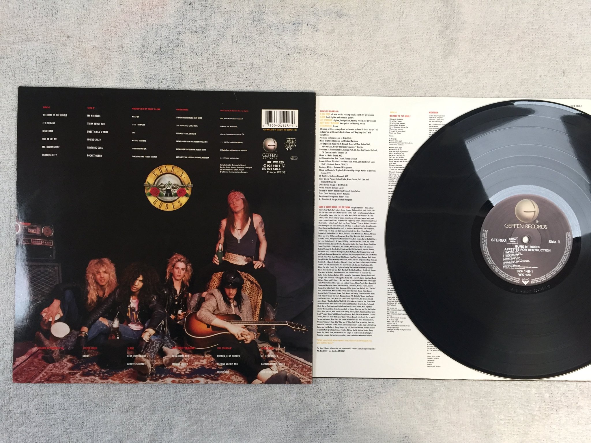 Omslagsbild för skivan GUNS N ROSES apetite for destruction LP -87 Ger GEFFEN 924148-1