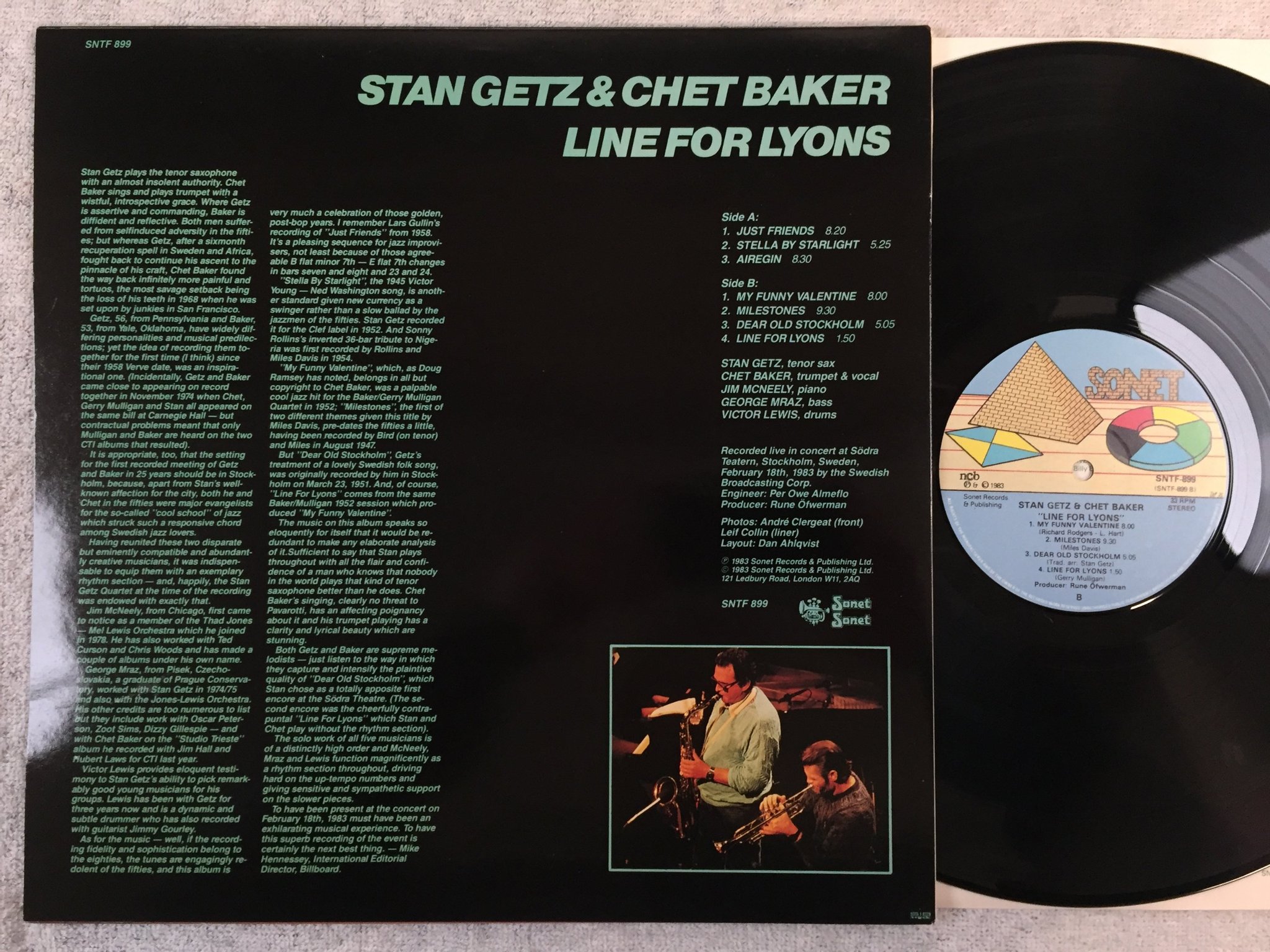 Omslagsbild för skivan STAN GETZ & CHET BAKER line for lyons LP -83 Swe SONET SNTF-899
