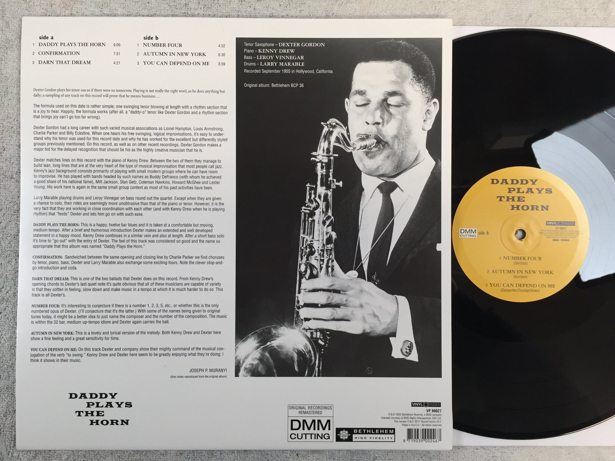Omslagsbild för skivan DEXTER GORDON daddy plays the horn LP 2017 BETHLEHEM VP 90027