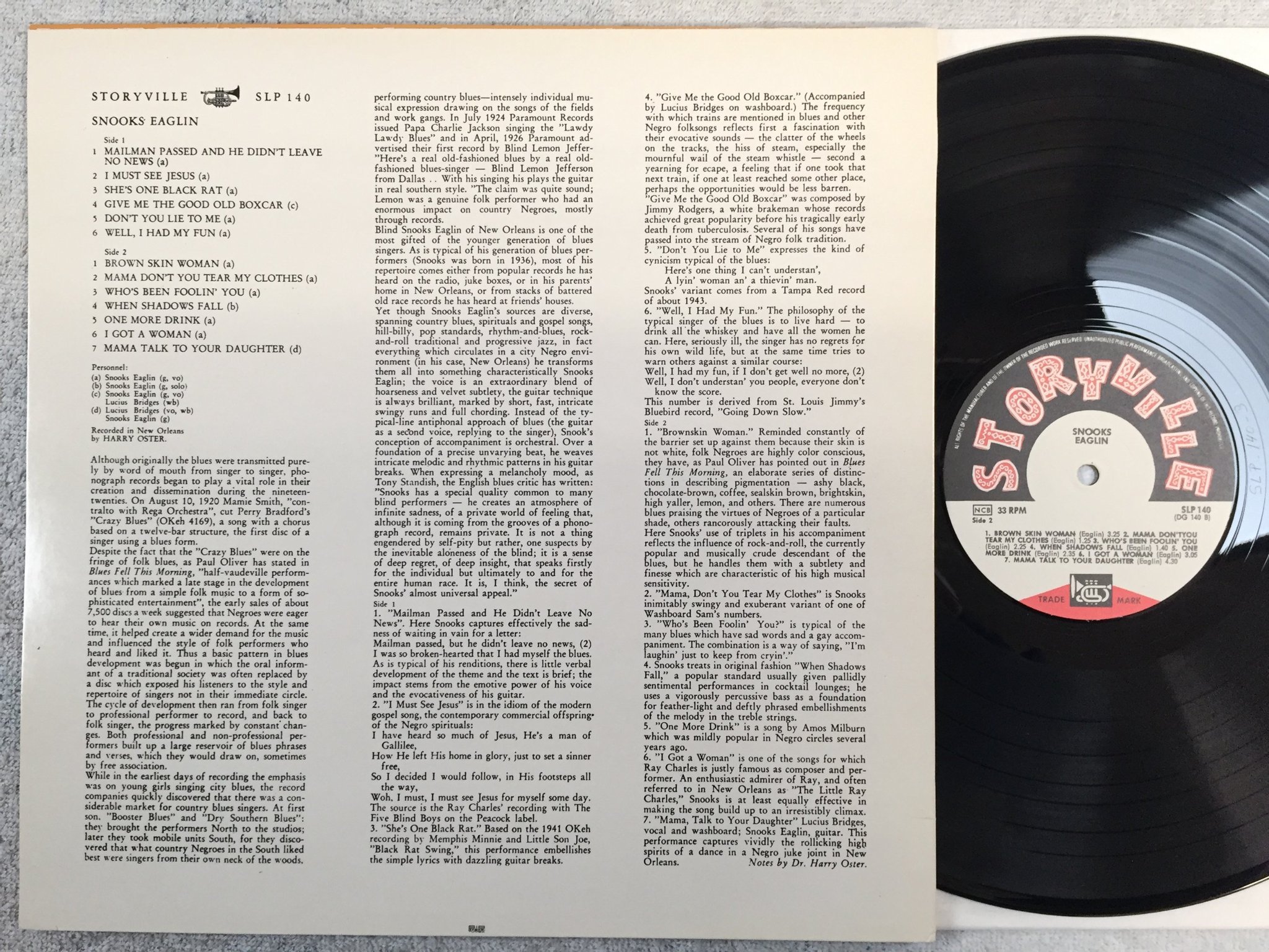 Omslagsbild för skivan SNOOKS EAGLIN blues from New Orleans vol 2 LP re STORYVILLE SLP 140