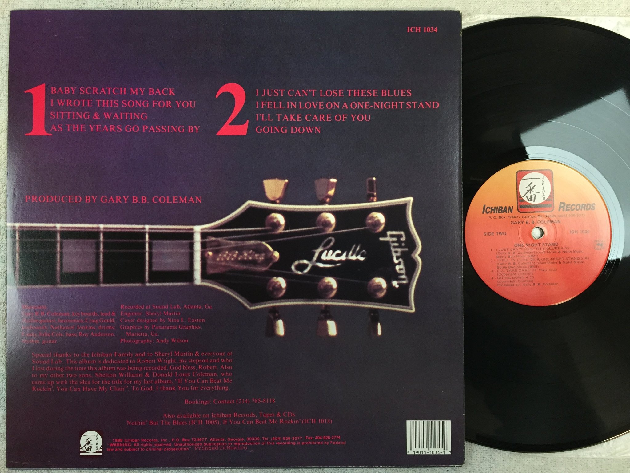 Omslagsbild för skivan GARY B.B. COLEMAN One Night Stand LP -88 US ICHIBAN ICH 1034