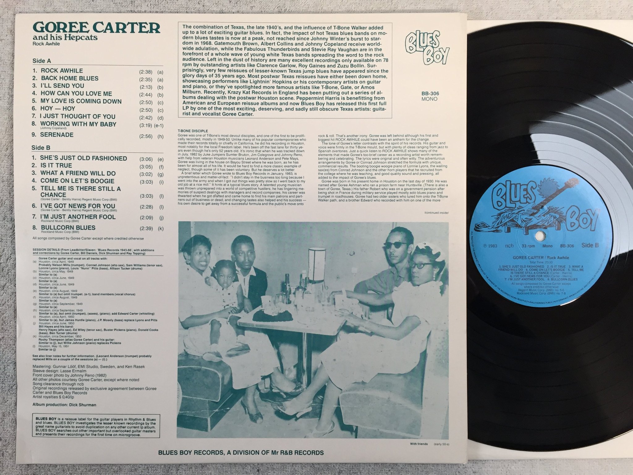 Omslagsbild för skivan GOREE CARTER & HIS HEPCATS rock awhile LP -83 Swe BLUES BOY BB-306