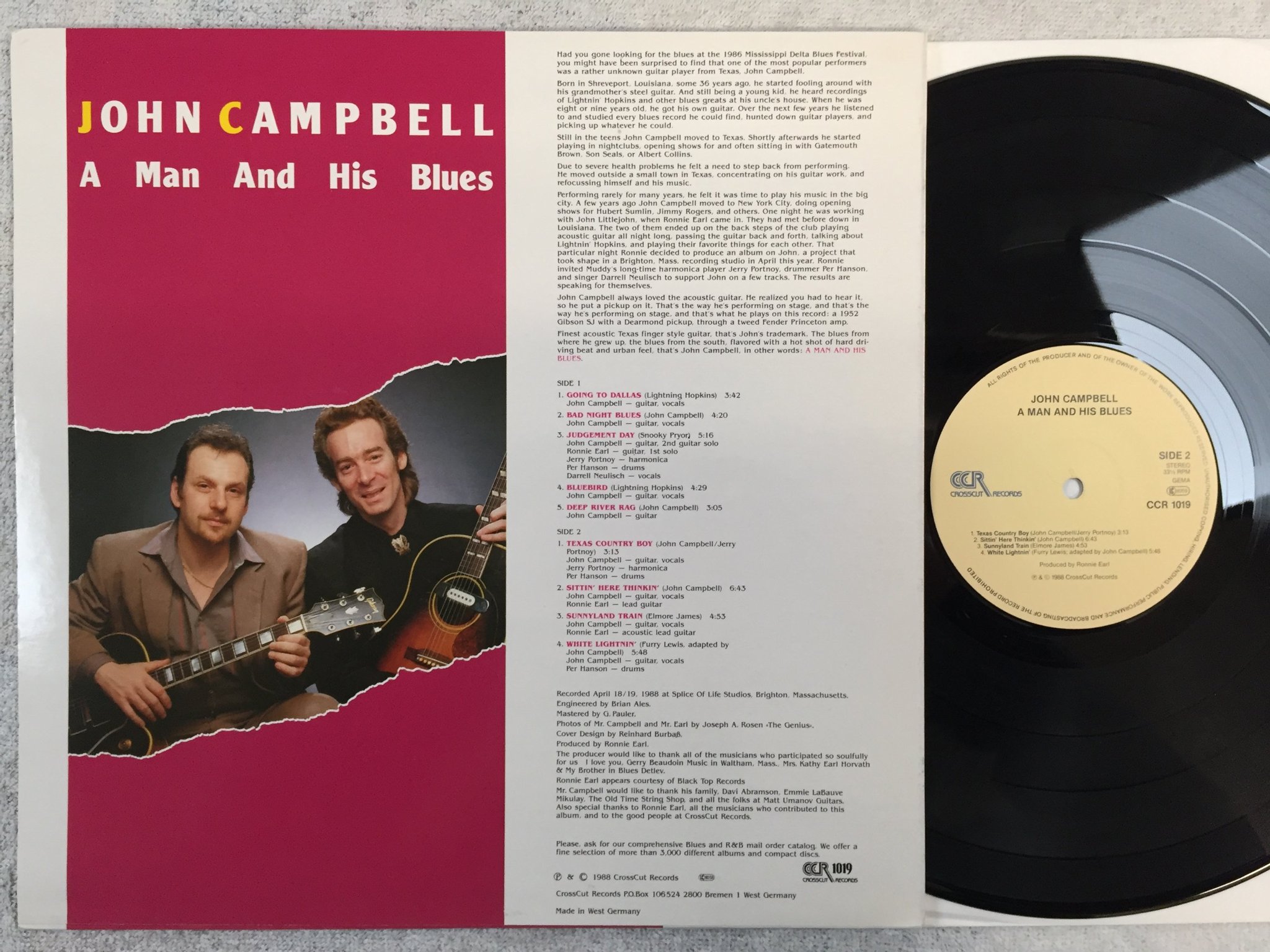 Omslagsbild för skivan JOHN CAMPBELL A Man And His Blues LP -88 Ger CROSSCUT CCR 1019
