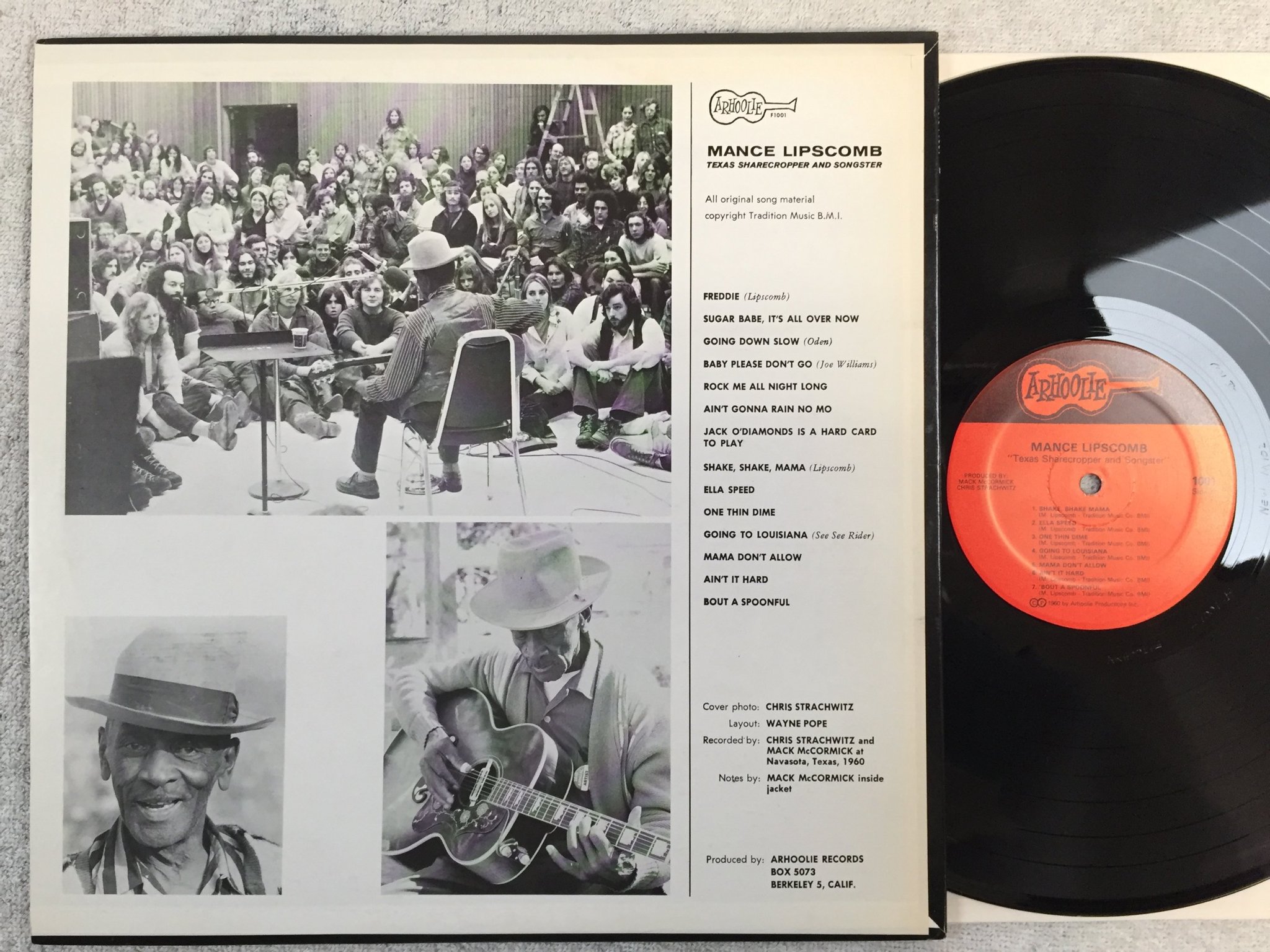 Omslagsbild för skivan MANCE LIPSCOMB Texas Sharecropper and songster LP re US ARHOOLIE 1001