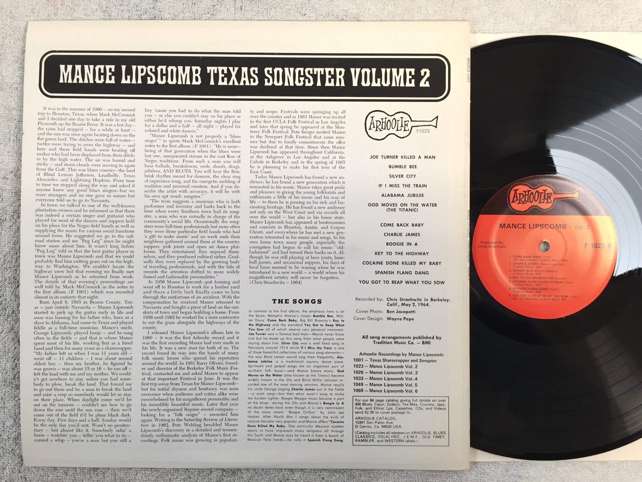 Omslagsbild för skivan MANCE LIPSCOMB Texas songster vol 2 LP re US ARHOOLIE F-1023