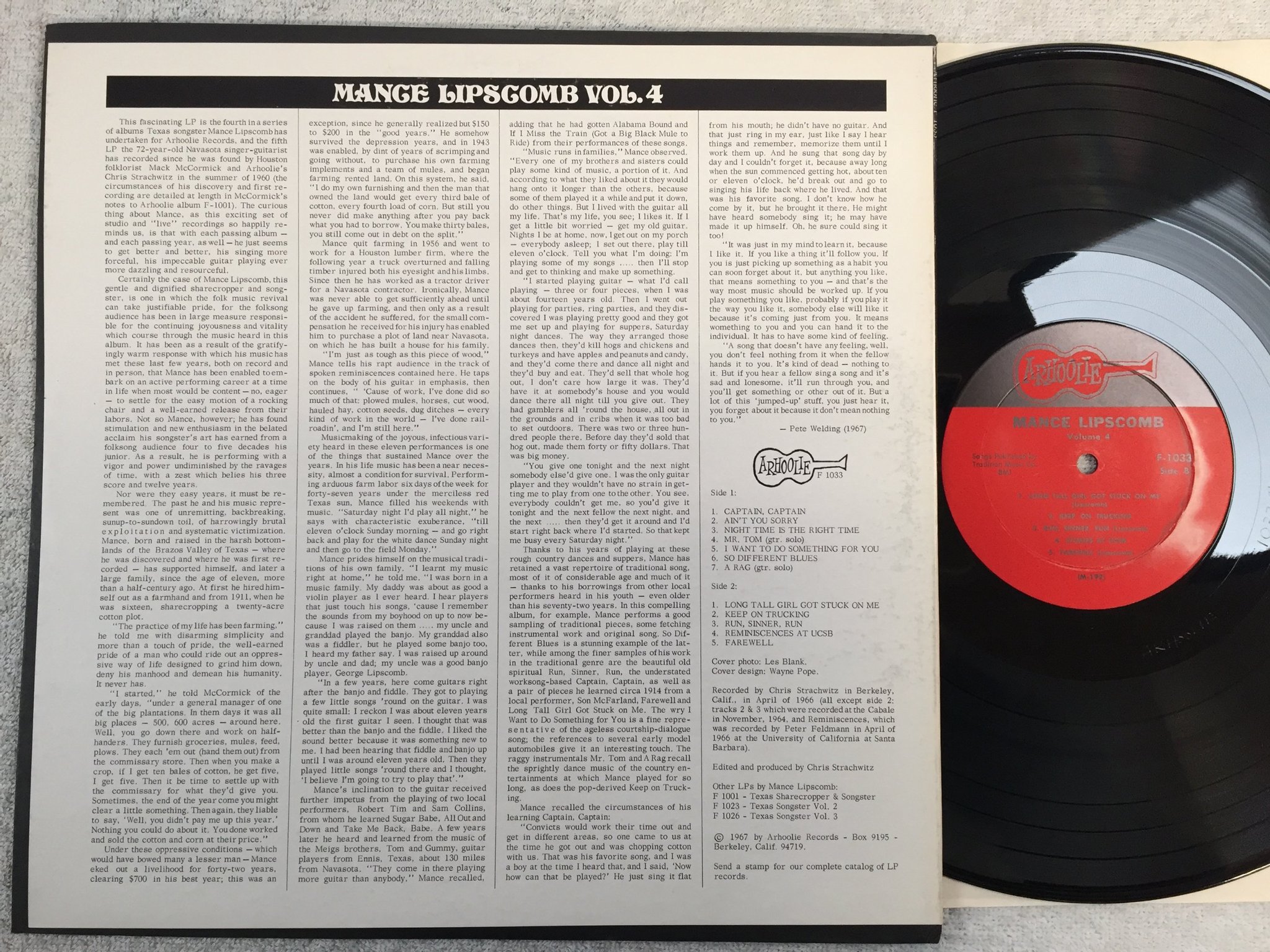 Omslagsbild för skivan MANCE LIPSCOMB  vol 4 LP re US ARHOOLIE F-1033