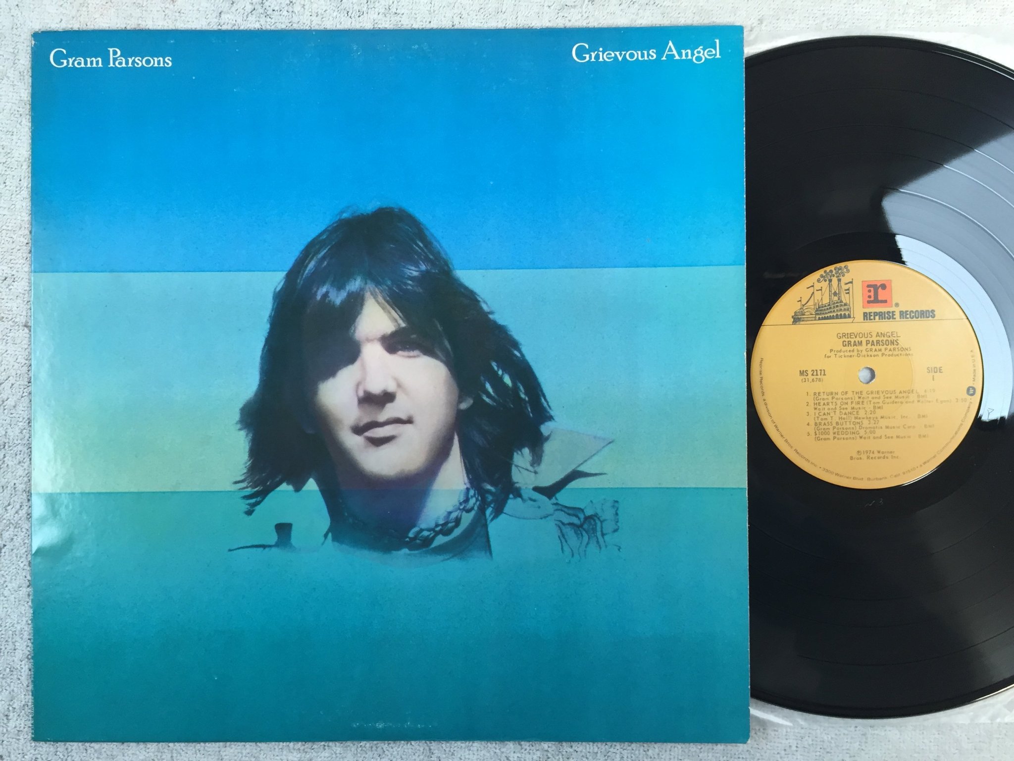 Omslagsbild för skivan GRAM PARSONS Grievous Angel LP -74 US REPRISE MS 2171 