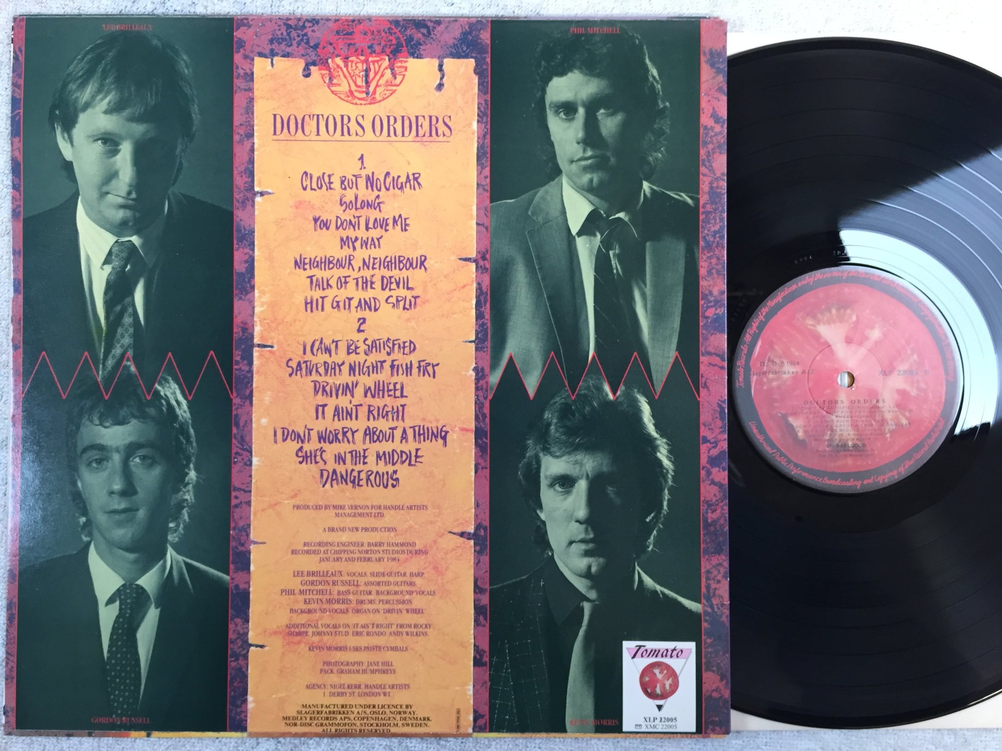 Omslagsbild för skivan DR FEELGOOD doctors orders LP -84 Norway TOMATO XLP 22005