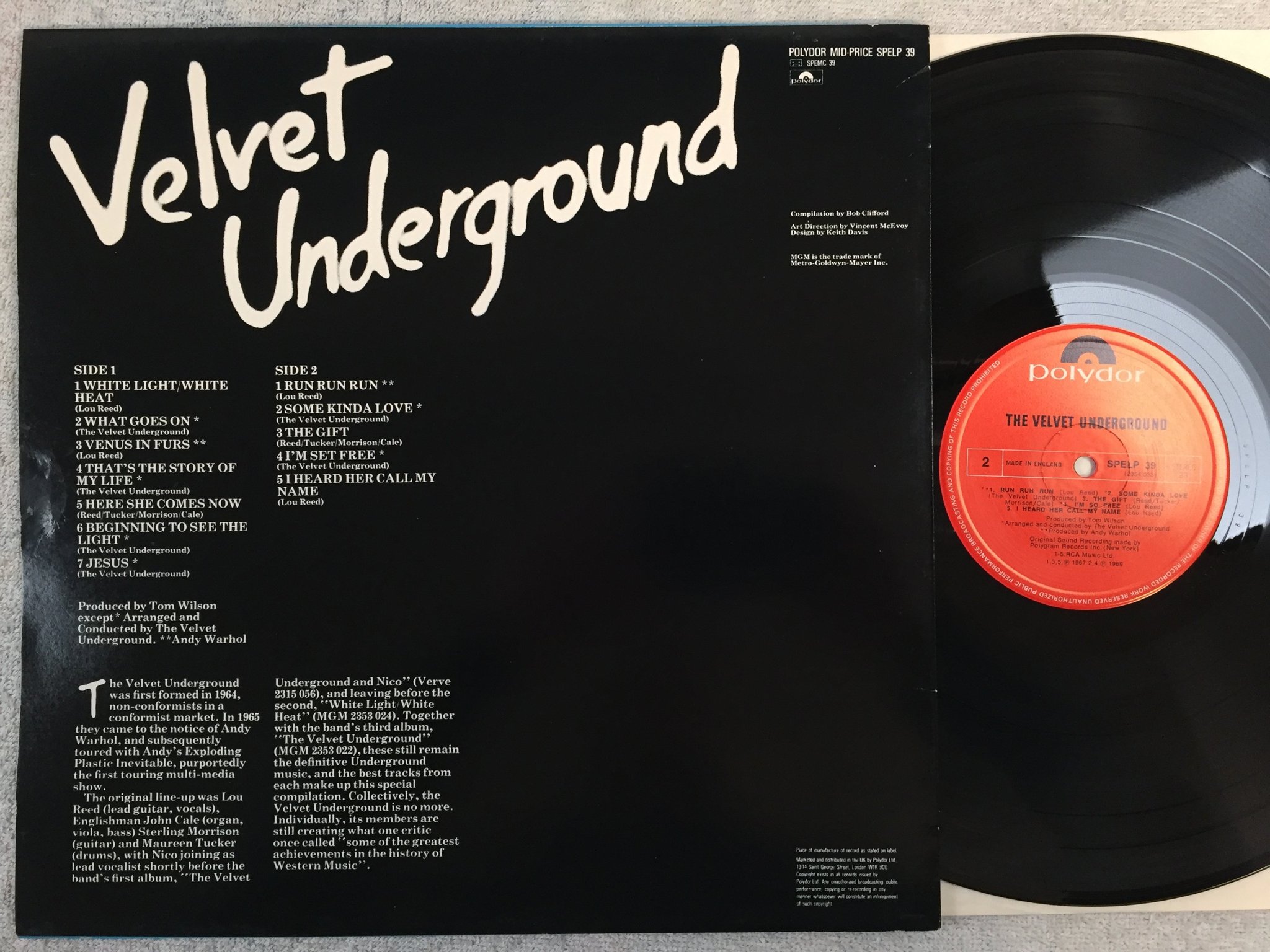 Omslagsbild för skivan THE VELVET UNDERGROUND s/t LP re UK POLYDOR SPELP 39