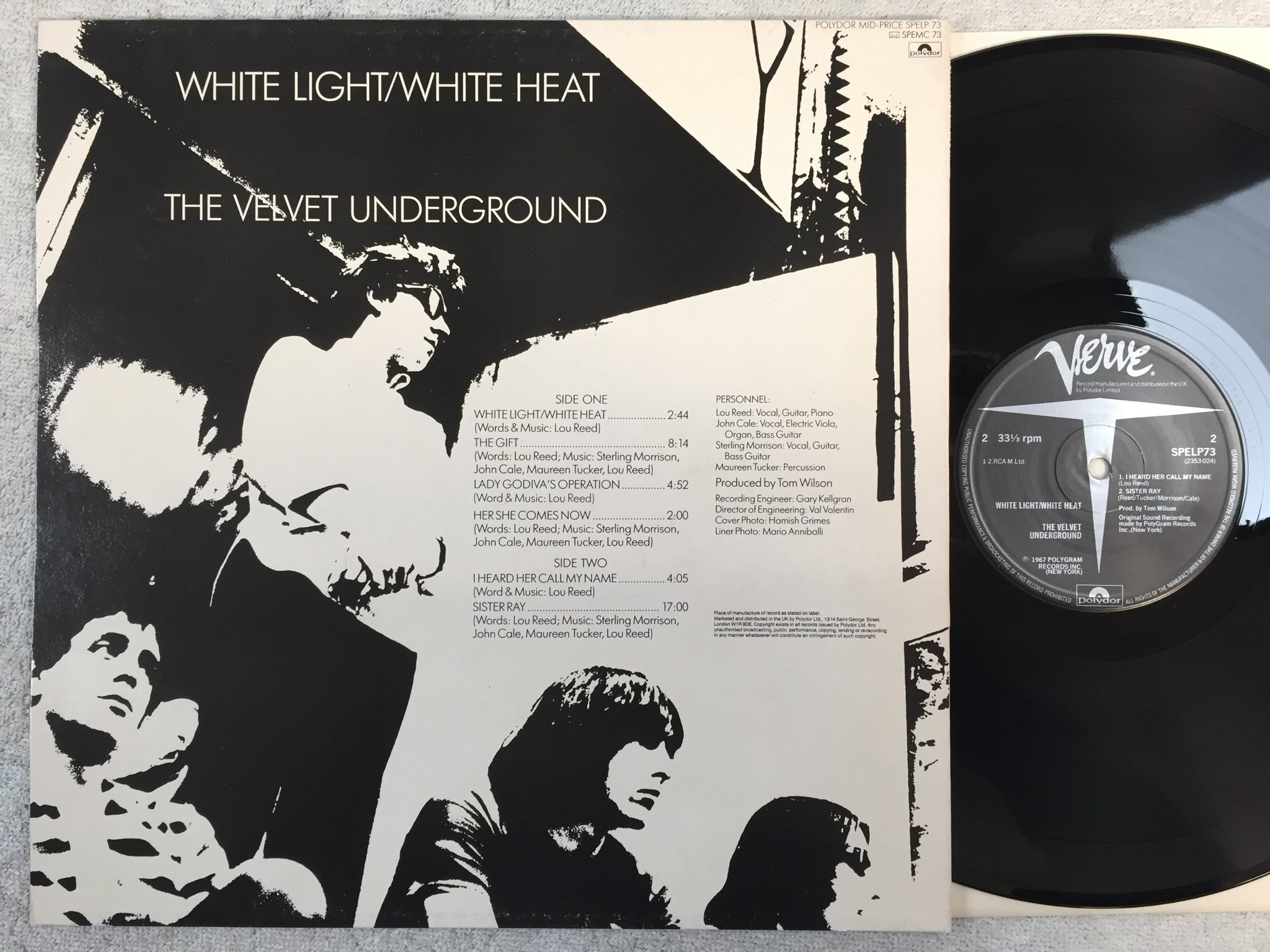 Omslagsbild för skivan THE VELVET UNDERGROUND white light / white heat LP re UK VERVE SPELP73