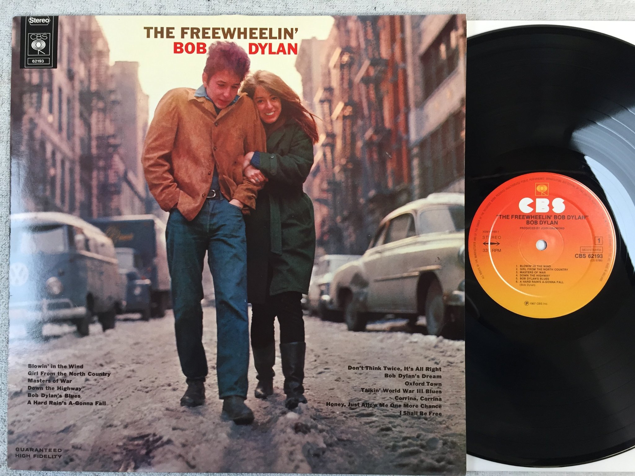 Omslagsbild för skivan BOB DYLAN the freewheelin LP re CBS 62193