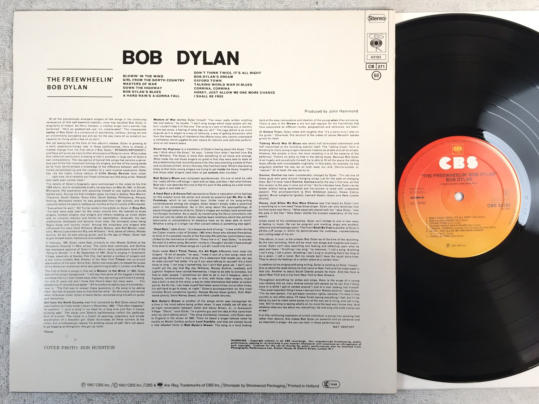 Omslagsbild för skivan BOB DYLAN the freewheelin LP re CBS 62193