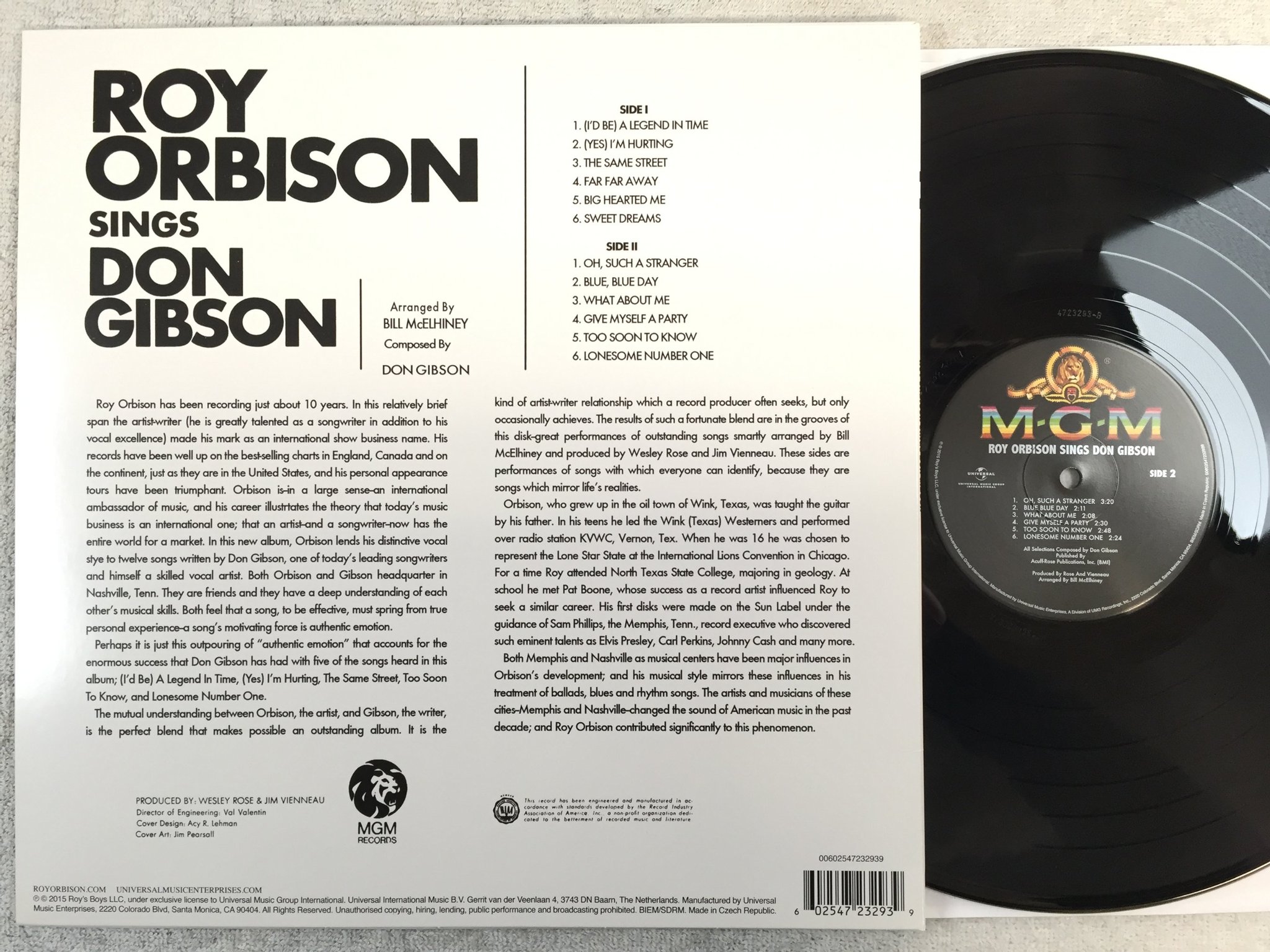 Omslagsbild för skivan ROY ORBINSON Sings Don Gibson LP 2015 UMe 00602547232939