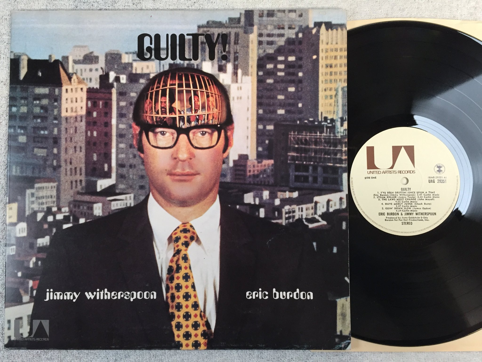 Omslagsbild för skivan ERIC BURDON & JIMMY WITHERSPOON Guilty! LP UK UNITED ARTISTS UAG 29251