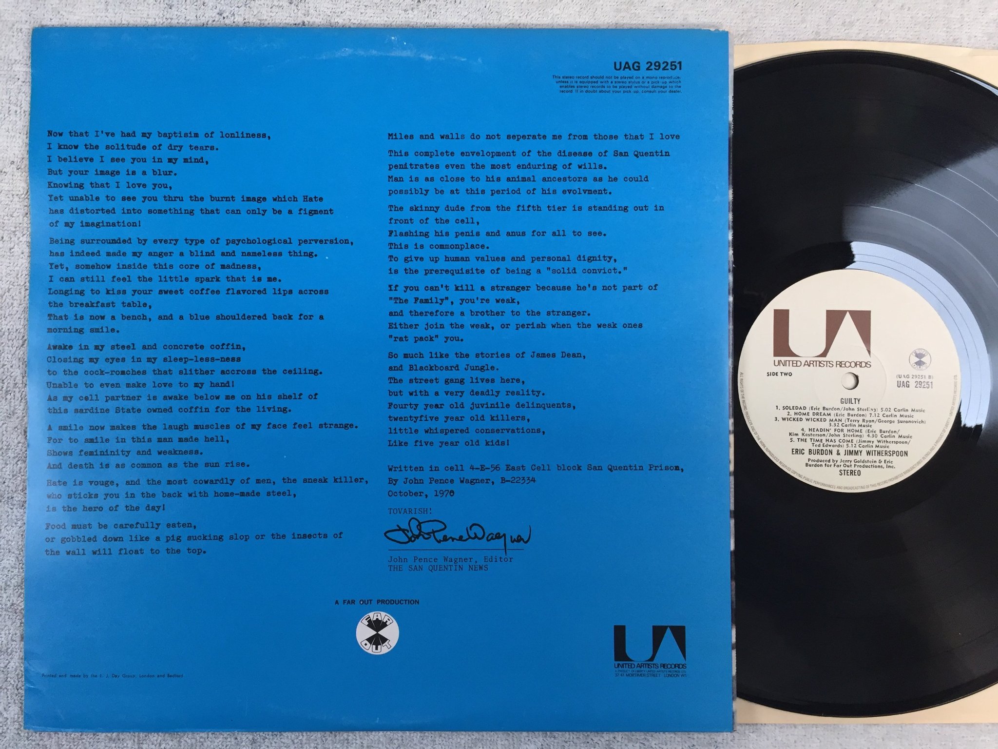 Omslagsbild för skivan ERIC BURDON & JIMMY WITHERSPOON Guilty! LP UK UNITED ARTISTS UAG 29251