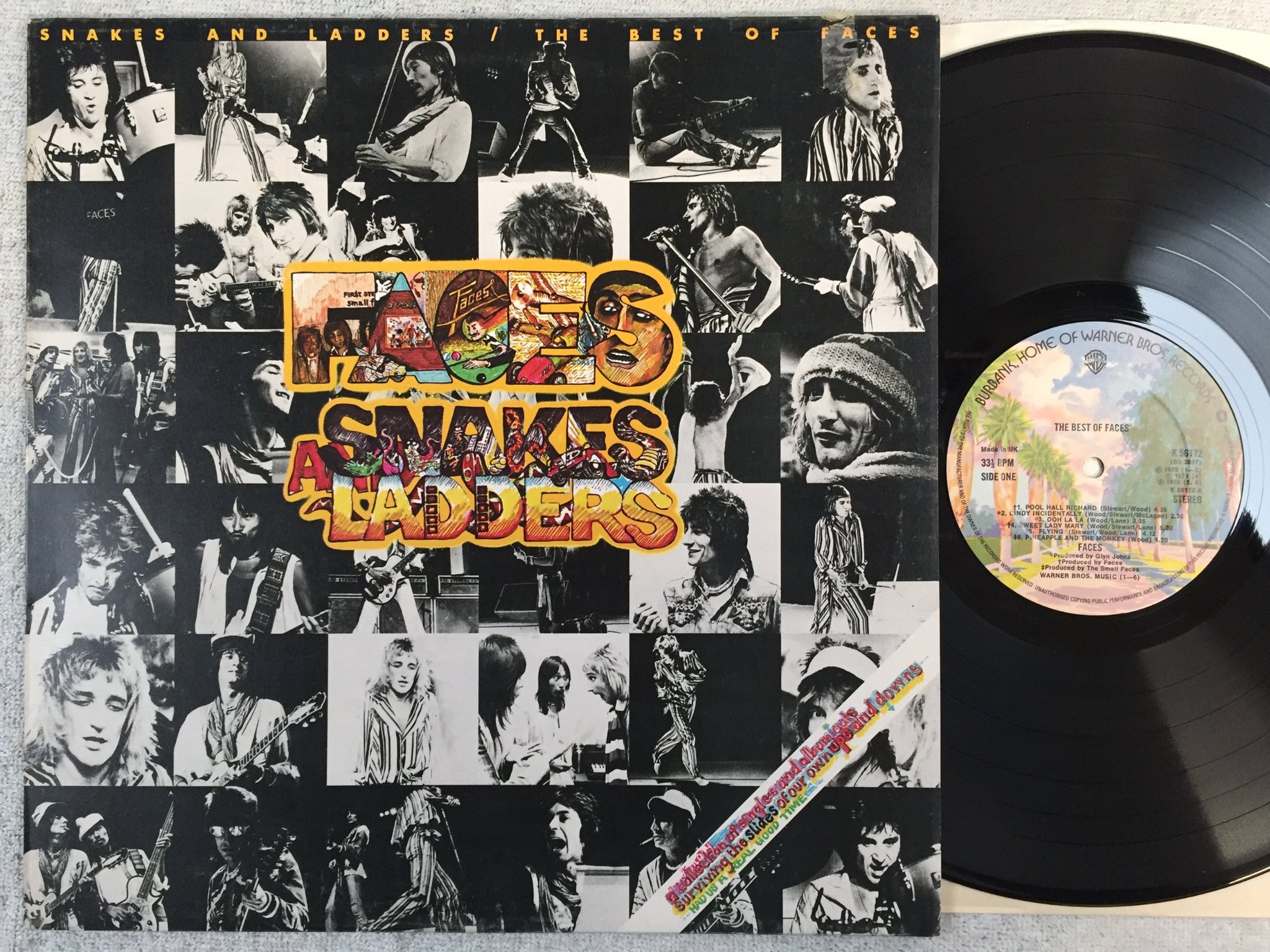 Omslagsbild för skivan FACES snakes and ladders LP -76 UK WARNER K 56172