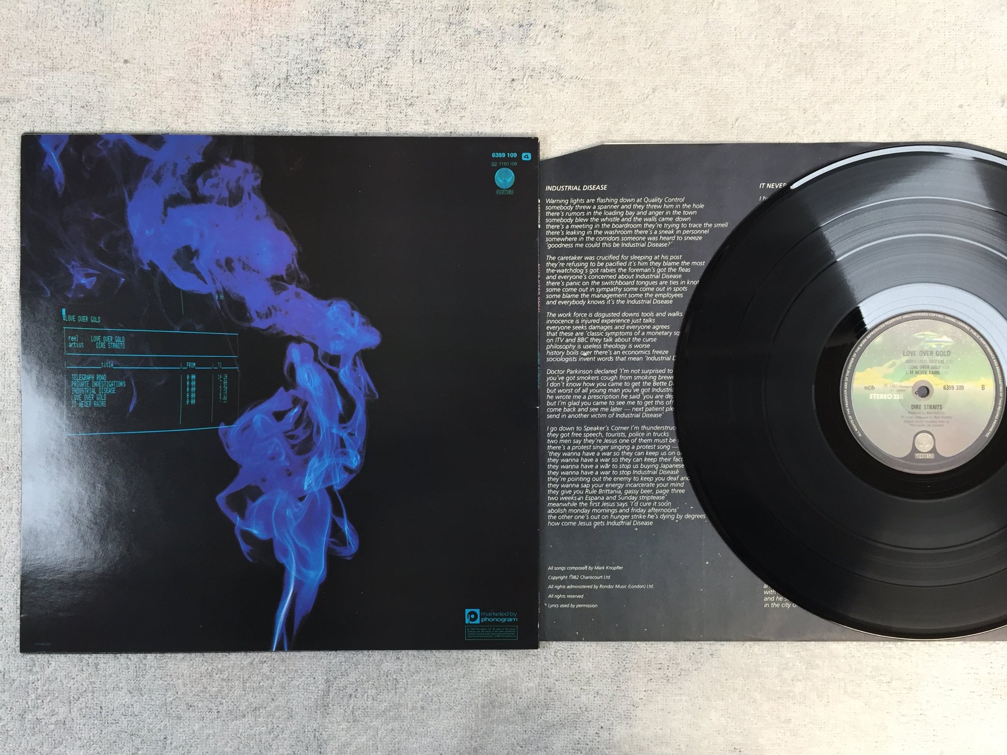 Omslagsbild för skivan DIRE STRAITS love over gold LP -82 ncb VERTIGO 6359109