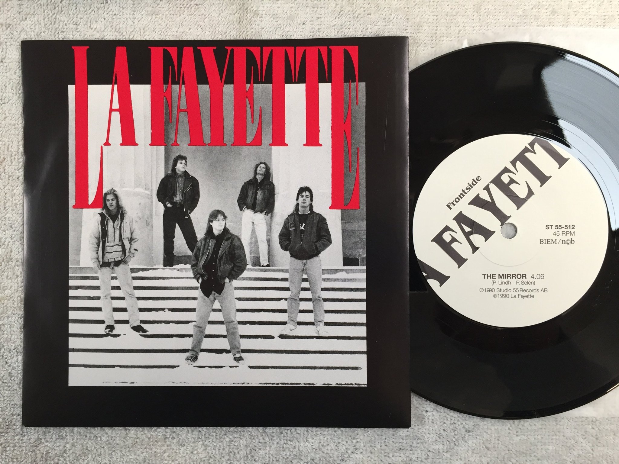 Omslagsbild för skivan LAFAYETTE The Mirror 7"single -90 SWE studio 55 st-55512 rare hard rock