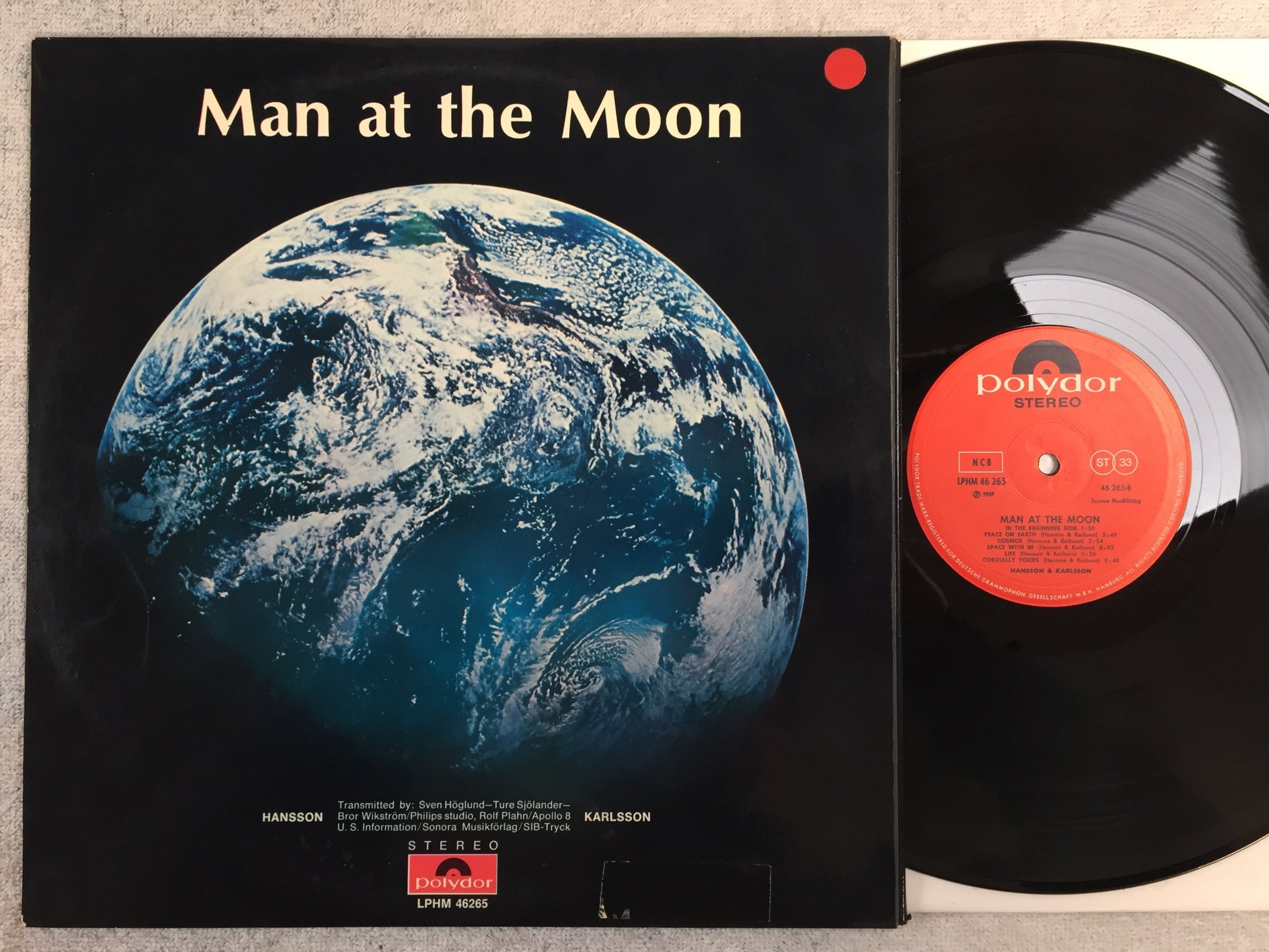 Omslagsbild för skivan HANSSON & KARLSSON man at the moon LP -69 Swe POLYDOR LPHM 46265
