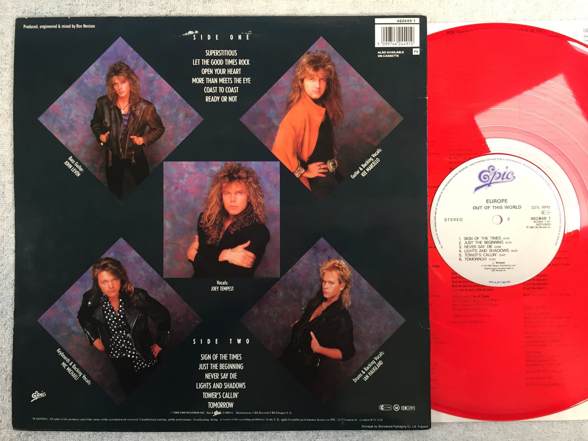 Omslagsbild för skivan EUROPE out of this world LP -88 UK EPIC 4624491 RARE RED VINYL