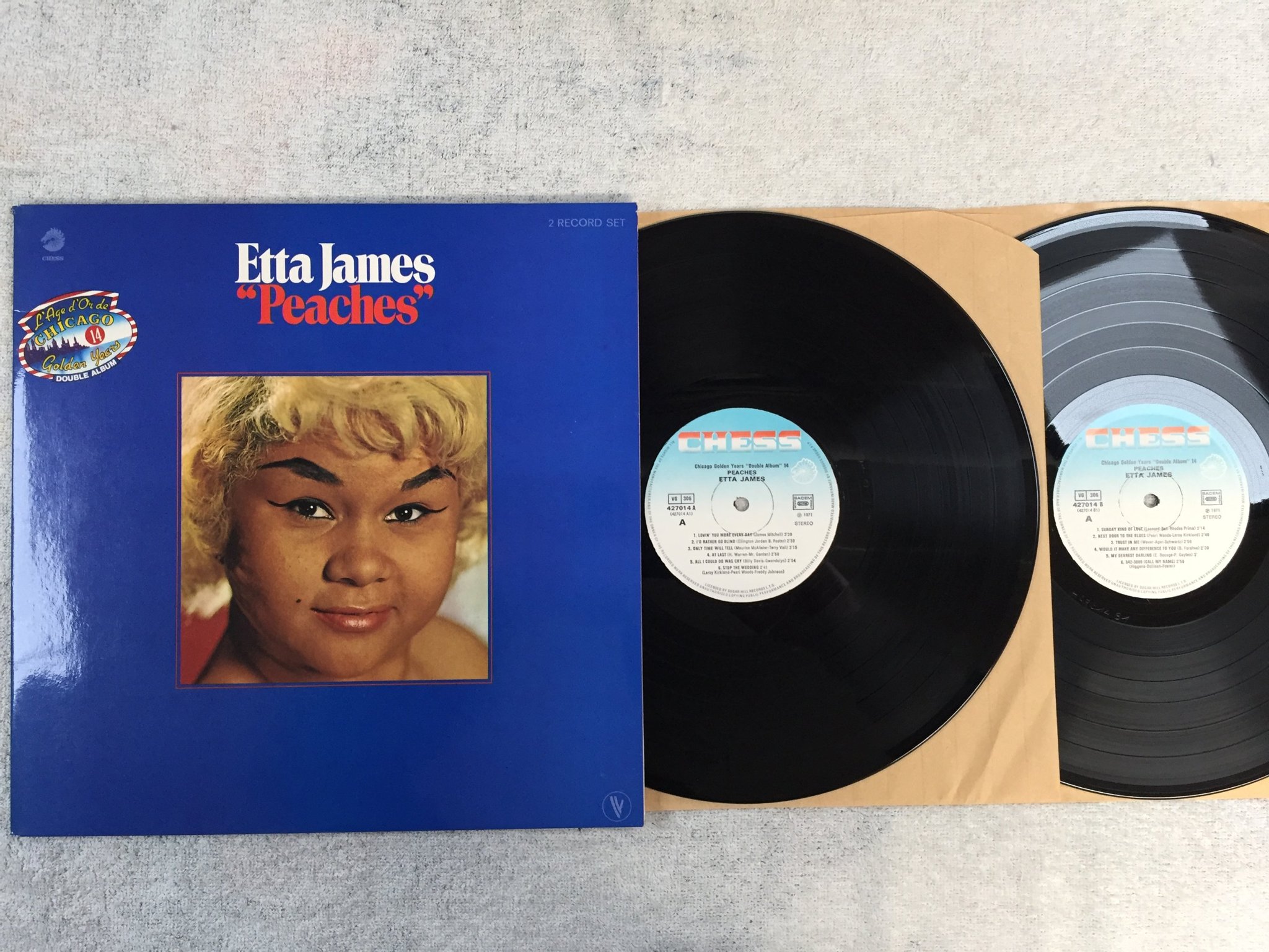 Omslagsbild för skivan ETTA JAMES peaches 2xLP re Fra CHESS 427014 