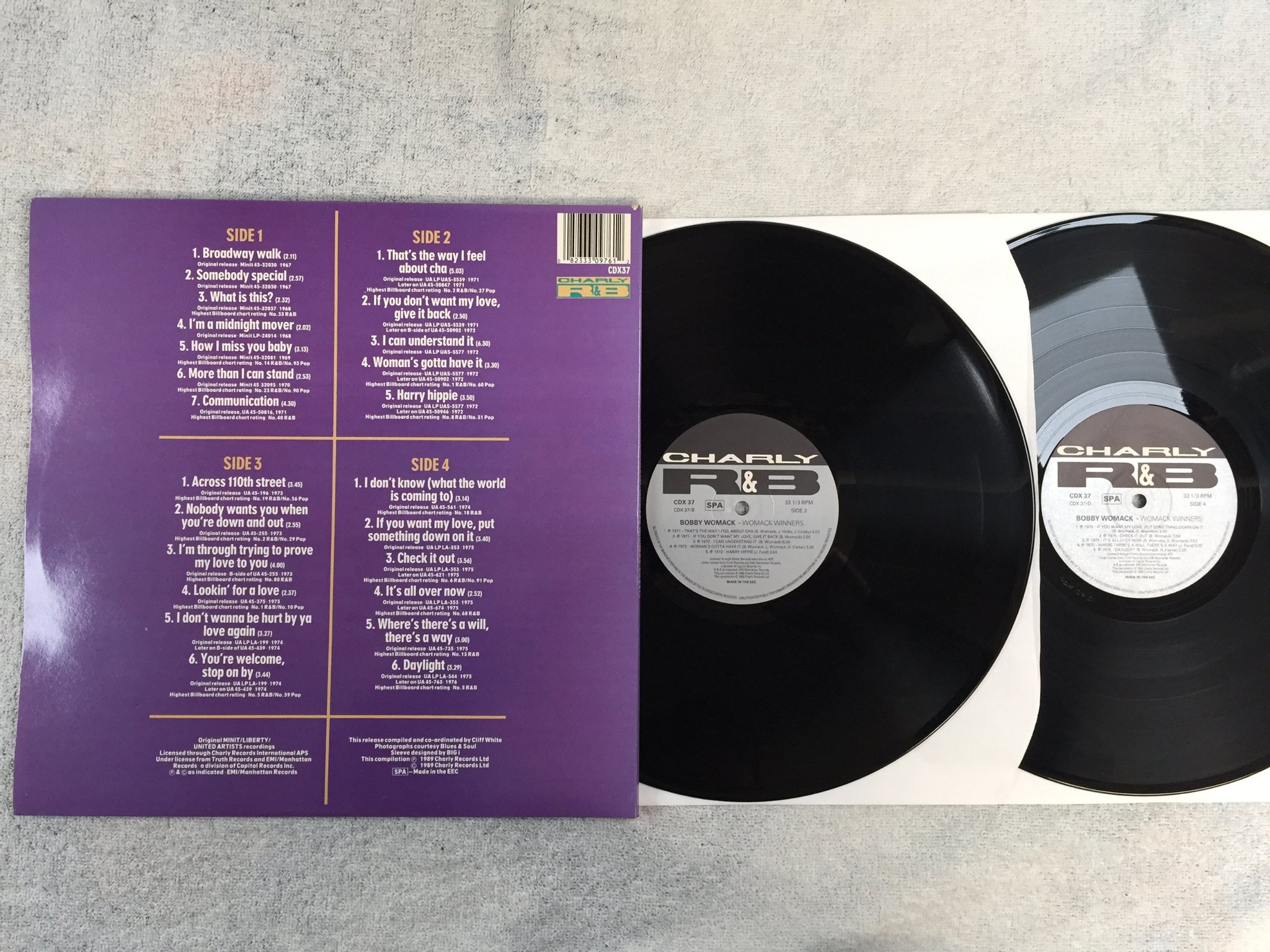 Omslagsbild för skivan BOBBY WOMACK womack winners 2xLP -89 UK CHARLY R&B CDX 37